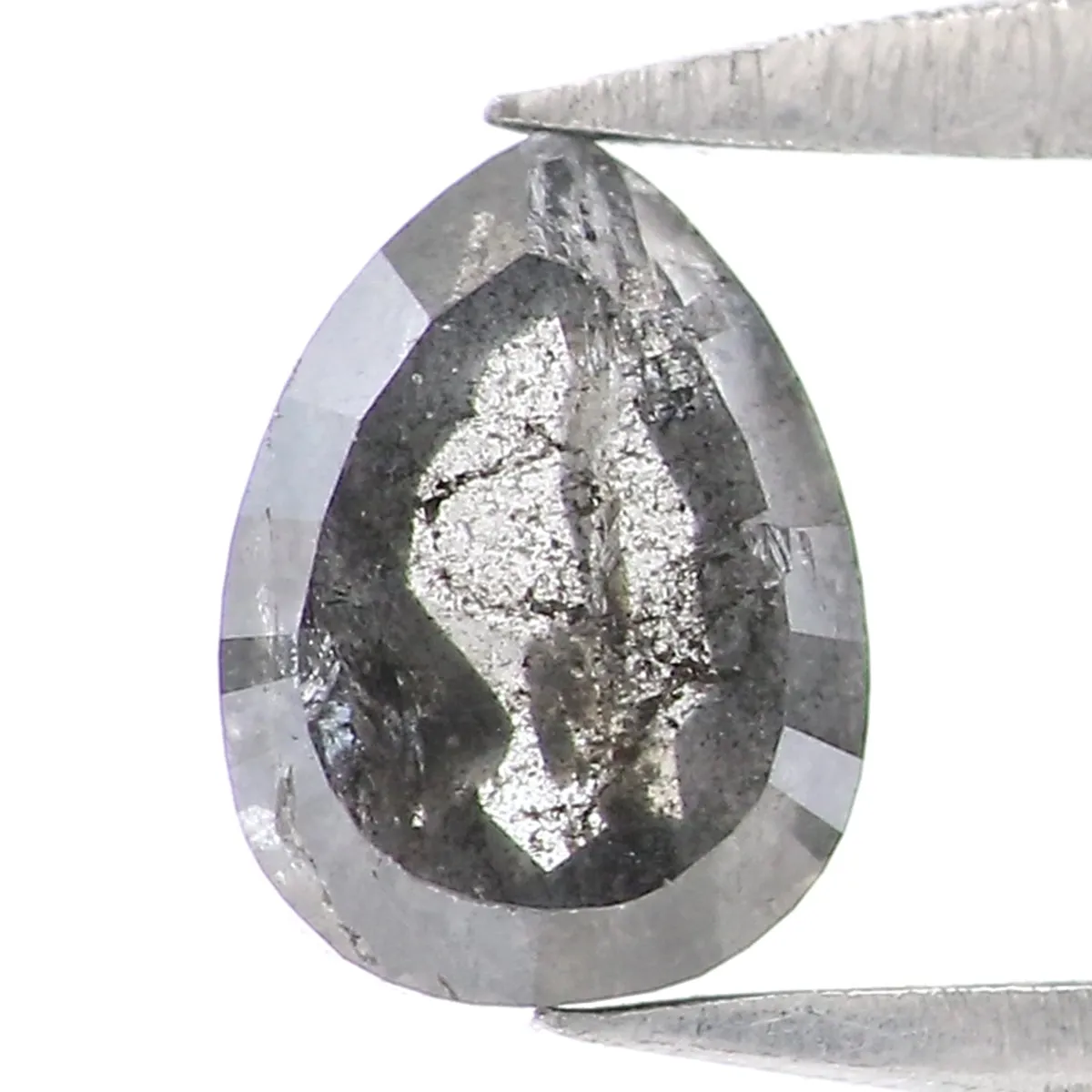 0.43 CT Natural Loose Pear Shape Diamond Salt And Pepper Pear Rose Cut Diamond 5.30 MM Natural Black Grey Color Pear Shape Diamo