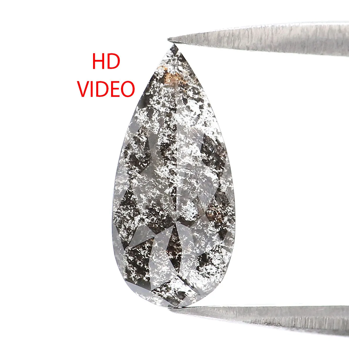 0.88 CT Natural Loose Pear Shape Diamond Salt And Pepper Pear Rose Cut Diamond 10.70 MM Black Grey Color Pear Shape Rose Cut Dia