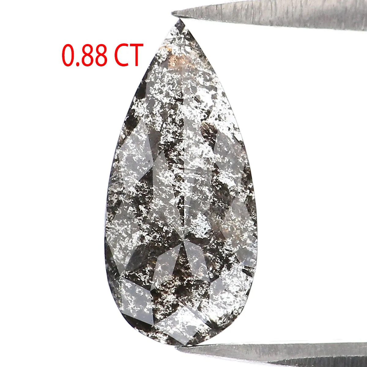 0.88 CT Natural Loose Pear Shape Diamond Salt And Pepper Pear Rose Cut Diamond 10.70 MM Black Grey Color Pear Shape Rose Cut Dia