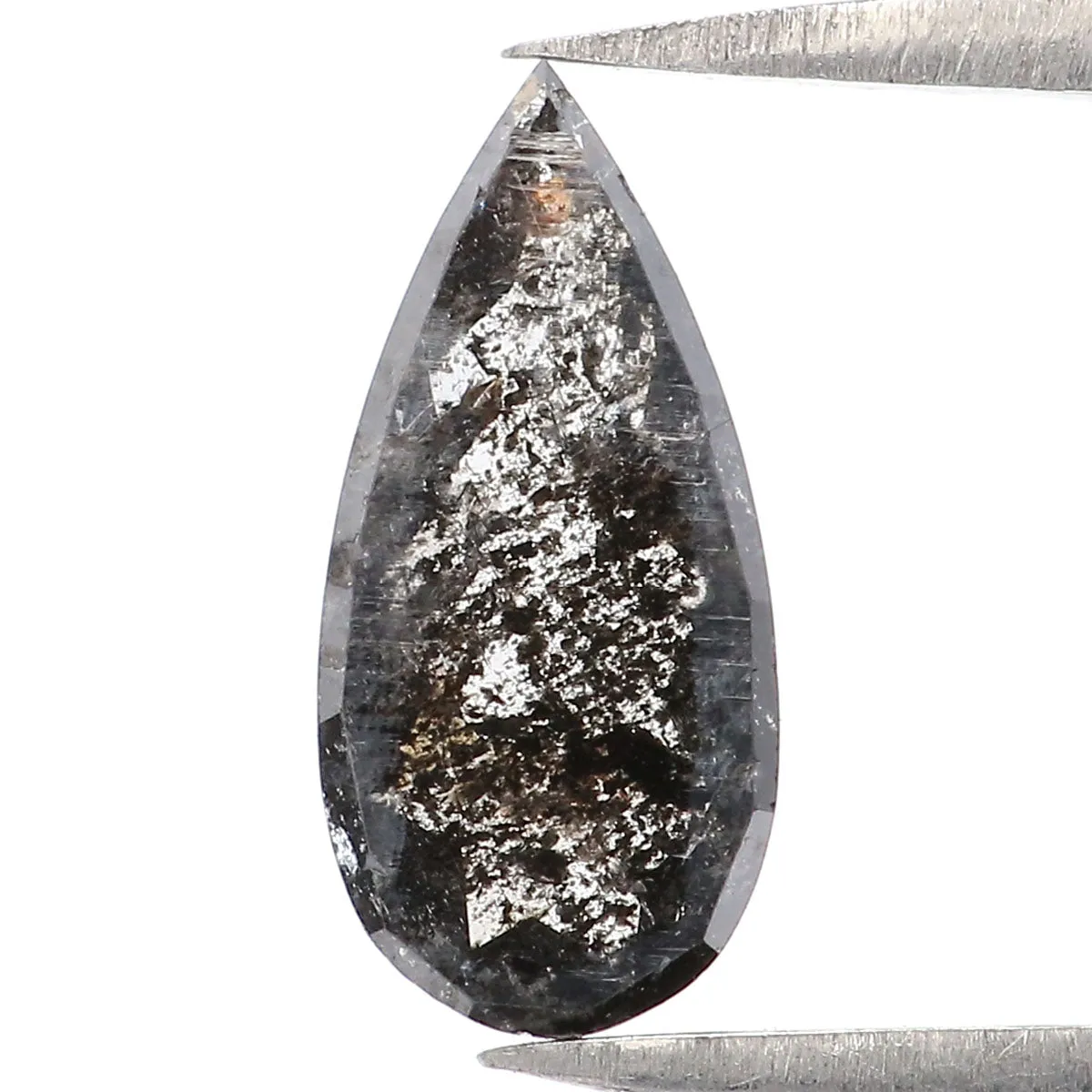 0.88 CT Natural Loose Pear Shape Diamond Salt And Pepper Pear Rose Cut Diamond 10.70 MM Black Grey Color Pear Shape Rose Cut Dia