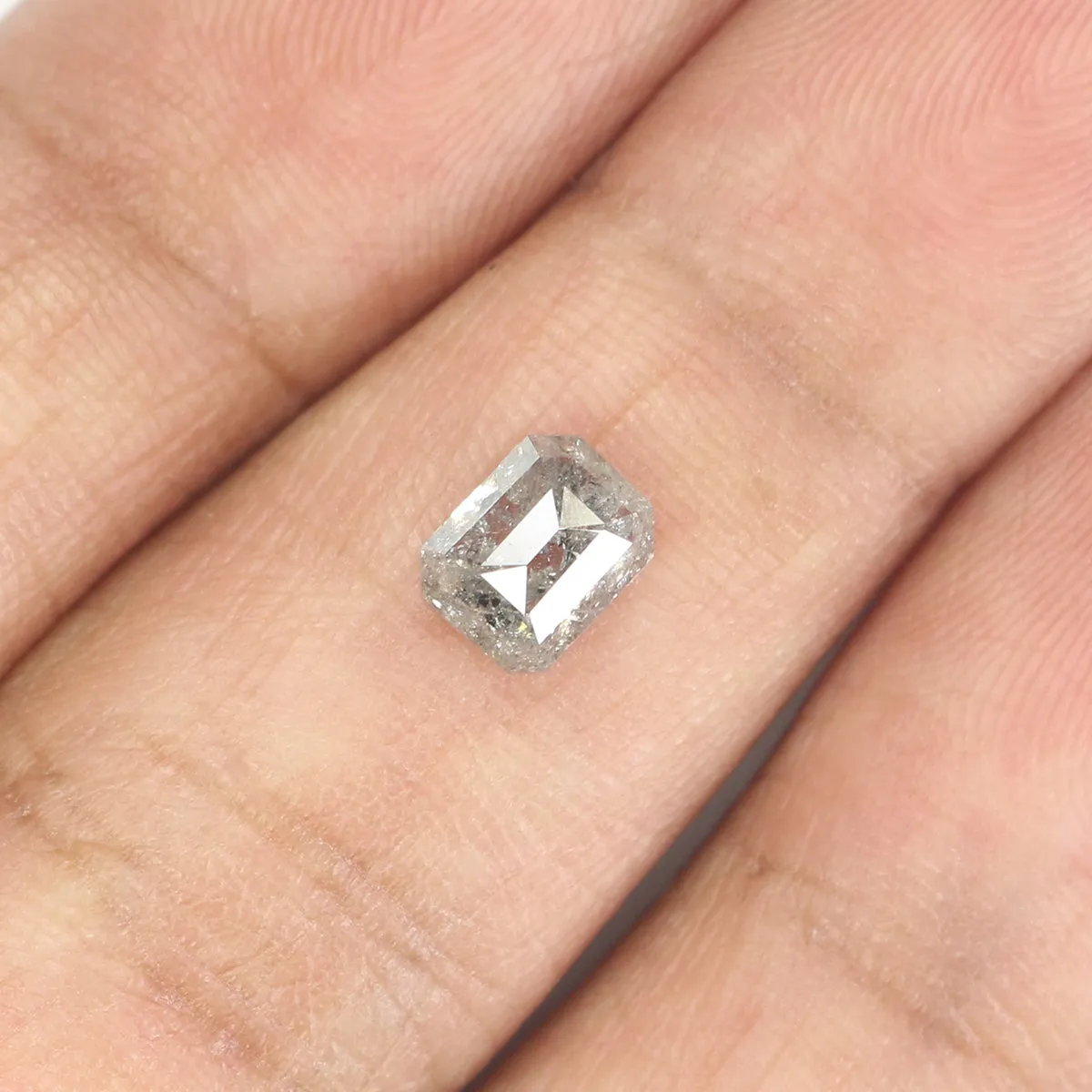 0.89 CT Natural Loose Emerald Shape Diamond Salt And Pepper Emerald Shape Diamond 6.00 MM Black Grey Color Emerald Rose Cut Diam