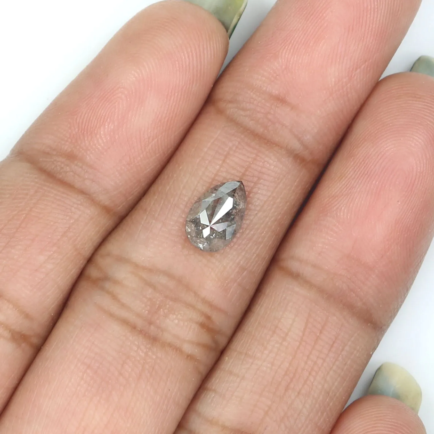 0.94 CT Natural Loose Pear Shape Diamond Salt And Pepper Pear Rose Cut Diamond 7.70 MM Natural Black Grey Color Pear Shape Diamo