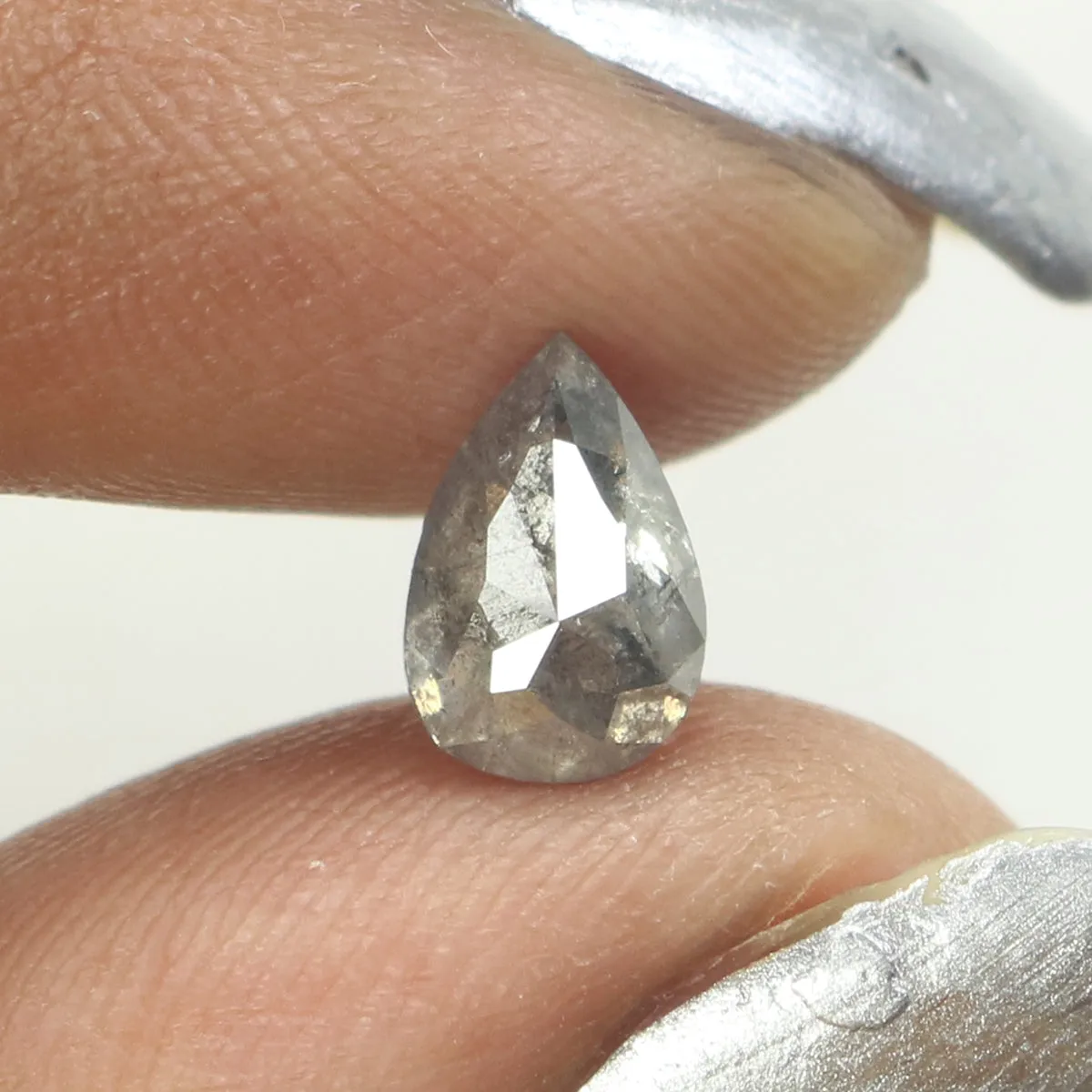 1.03 CT Natural Loose Pear Shape Diamond Salt And Pepper Pear Rose Cut Diamond 7.70 MM Black Grey Color Pear Shape Rose Cut Diam