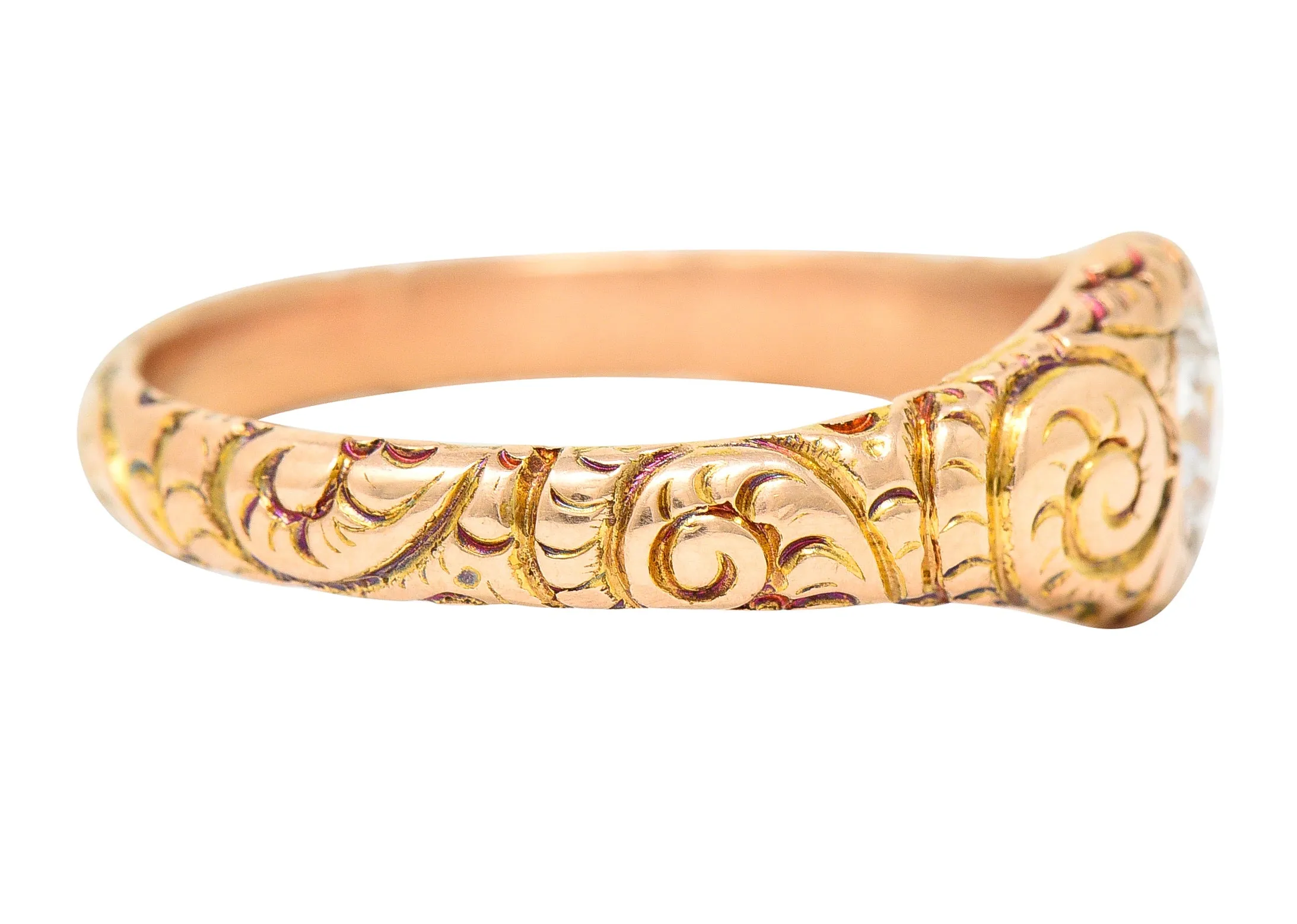 1880's Victorian 0.41 CTW Old Mine Diamond 14 Karat Yellow Gold Unisex Antique Gypsy Band Ring