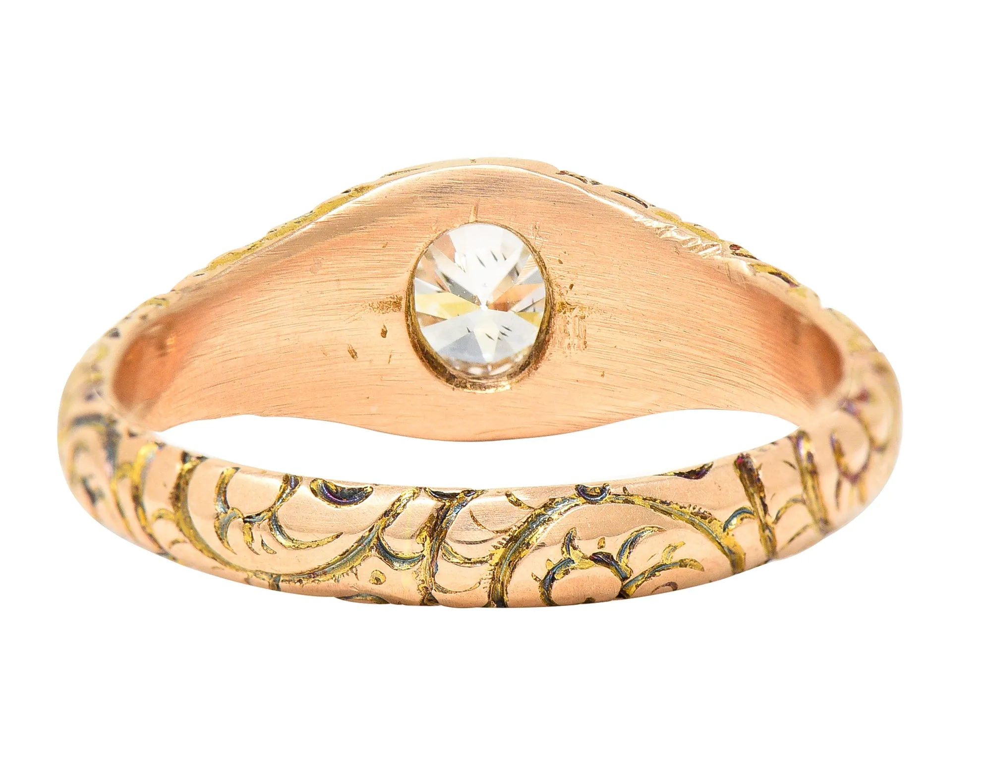 1880's Victorian 0.41 CTW Old Mine Diamond 14 Karat Yellow Gold Unisex Antique Gypsy Band Ring