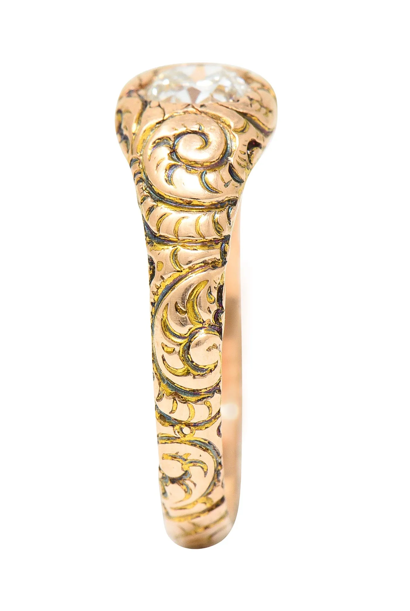 1880's Victorian 0.41 CTW Old Mine Diamond 14 Karat Yellow Gold Unisex Antique Gypsy Band Ring