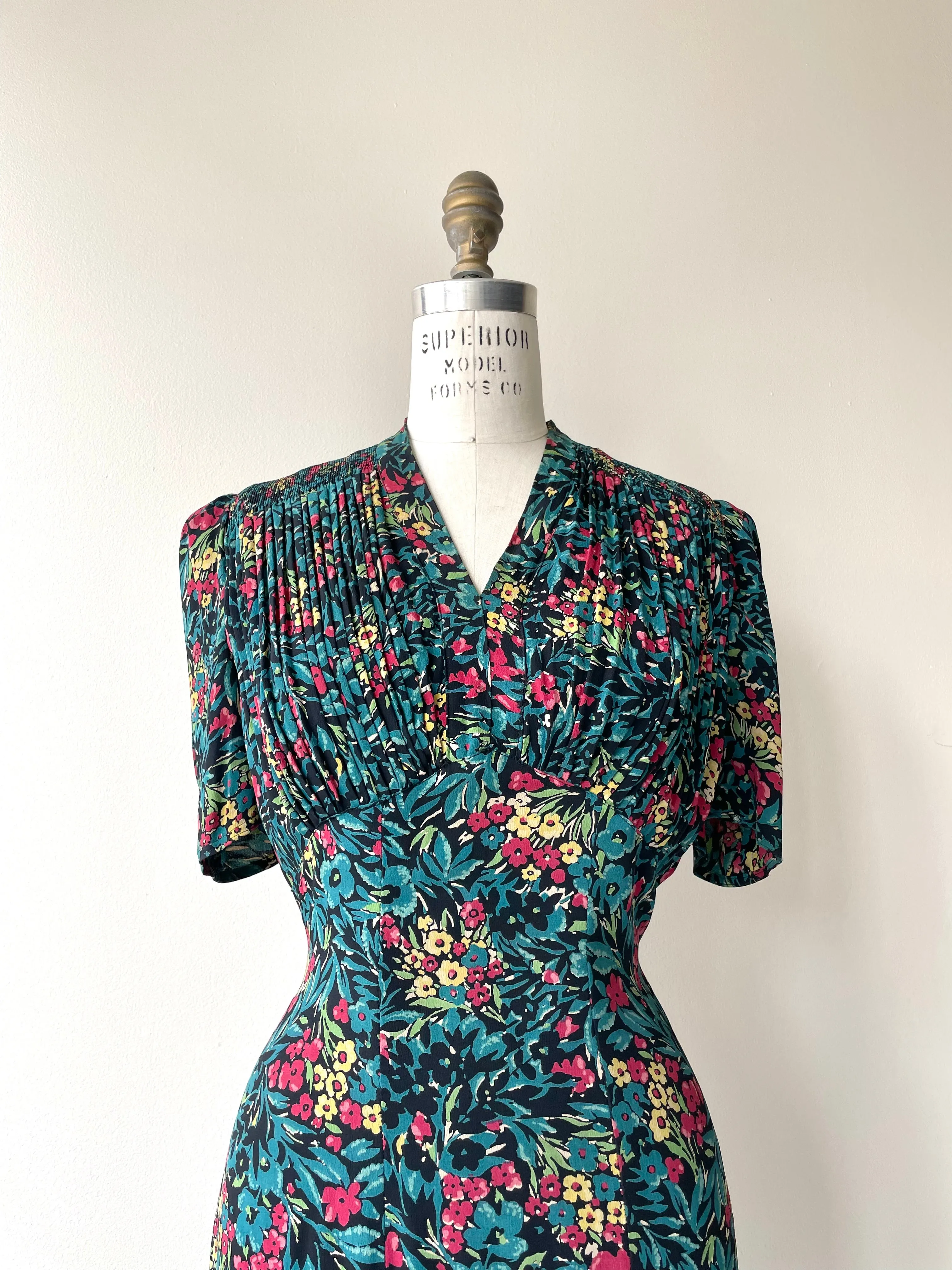 1930s Field Flowers Silk Dress