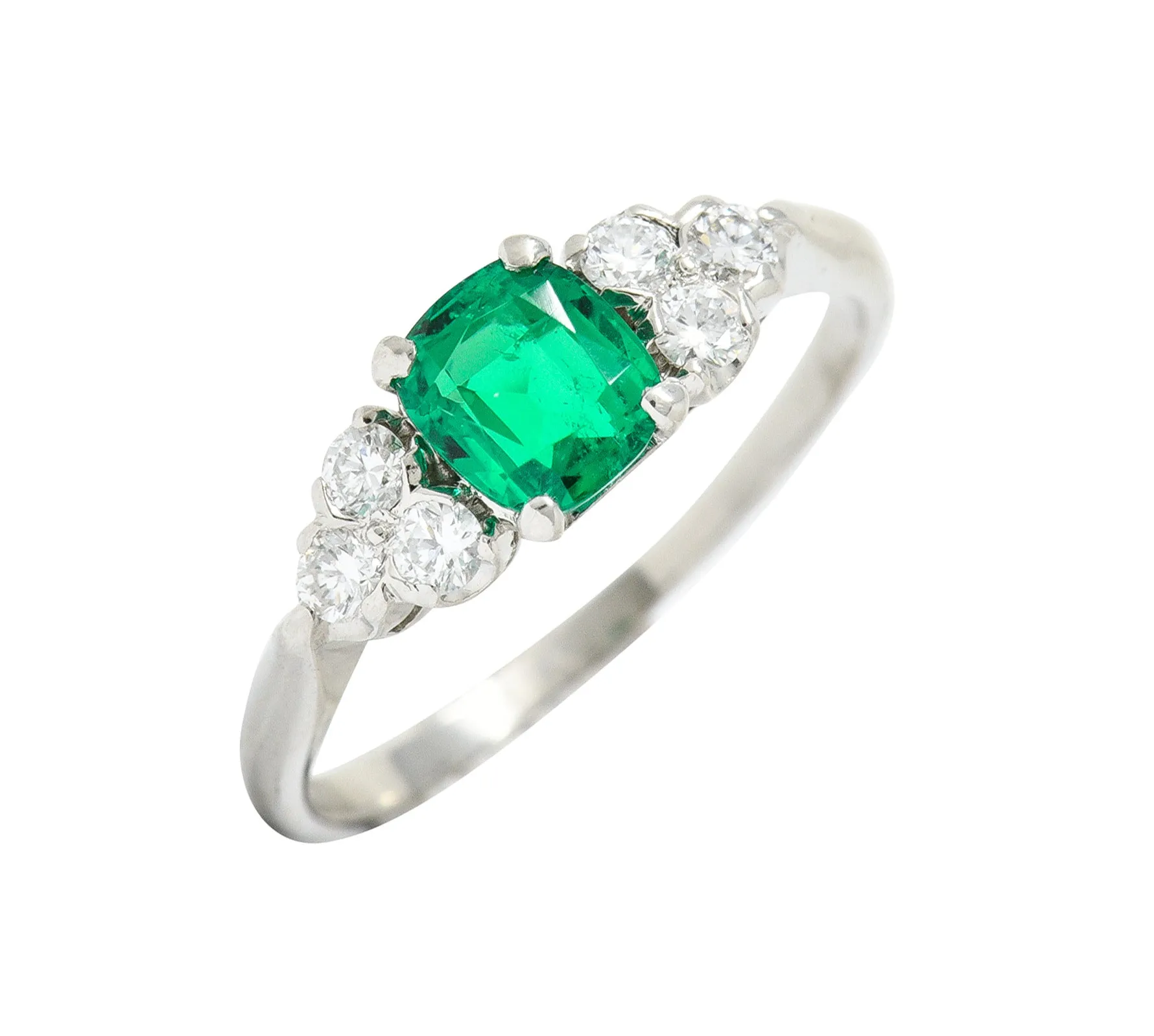 1950's Shreve Crump & Low 0.83 CTW Emerald Diamond Platinum Ring