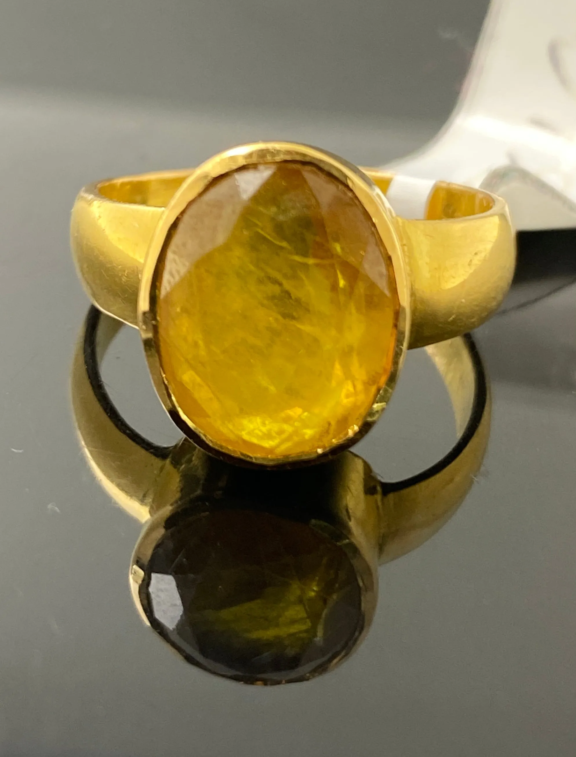 22k Solid Gold Unisex Plain Oval Yellow Sapphire Ring R5619