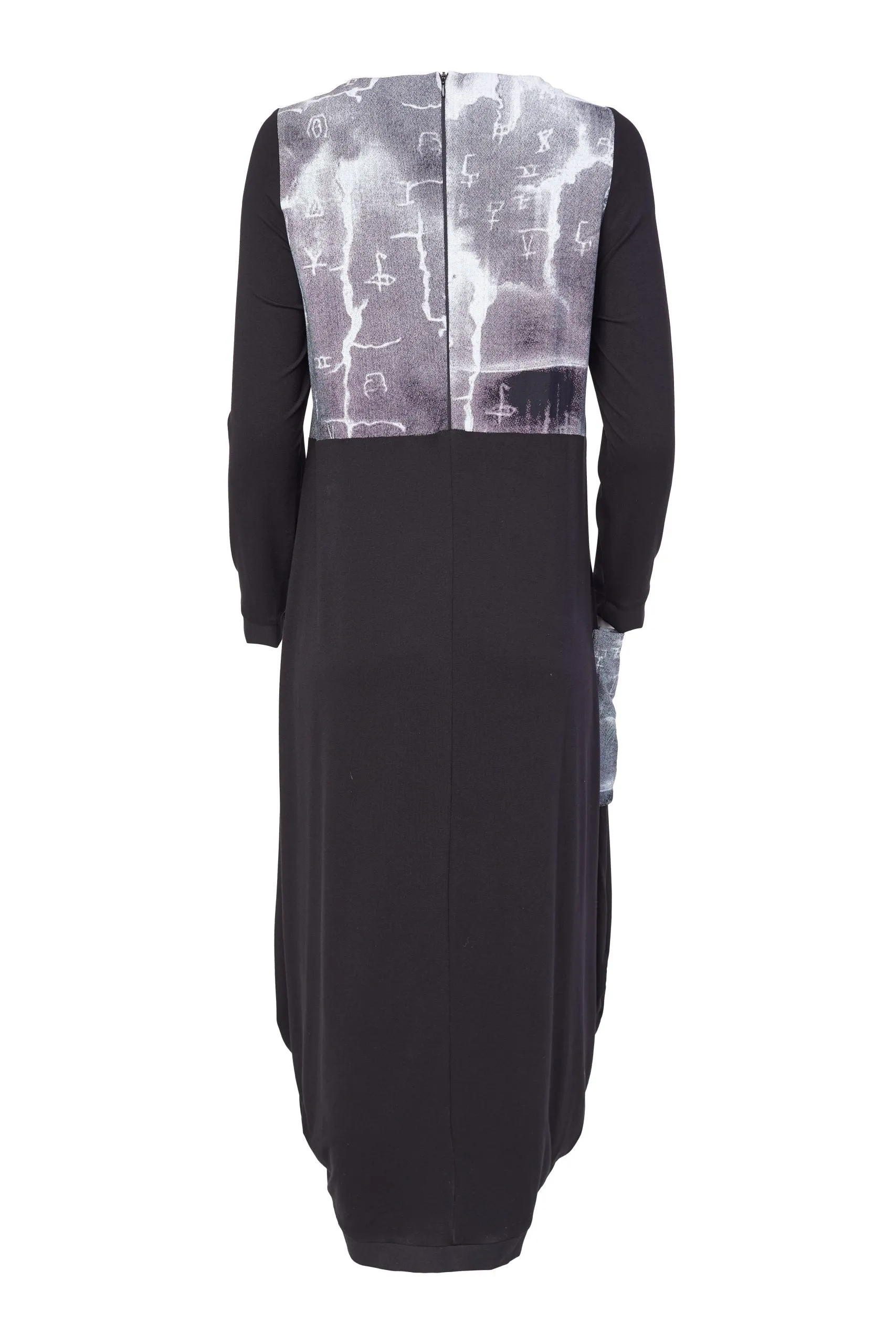 236- Naya Dress w/ Print Panel/pocket- Black & Grey