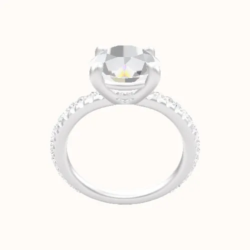 3/4 Pave Engagement Ring With Low Set Four Prong Head