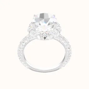 3/4 Three Row Pave Engagement Ring With Low Set Waterfall Halo Head