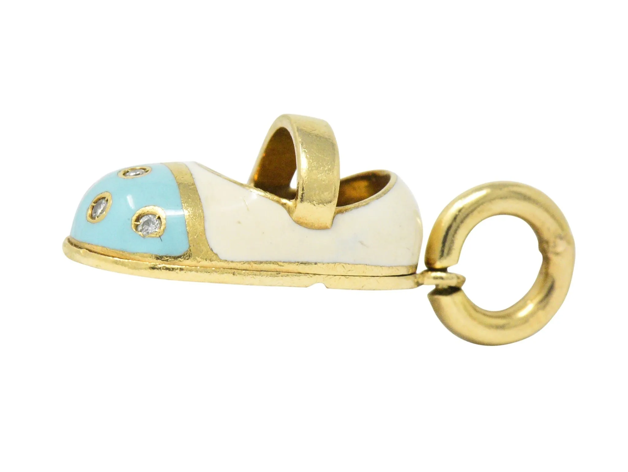 Aaron Basha Diamond 18 Karat Gold Enamel Strap Shoe Charm