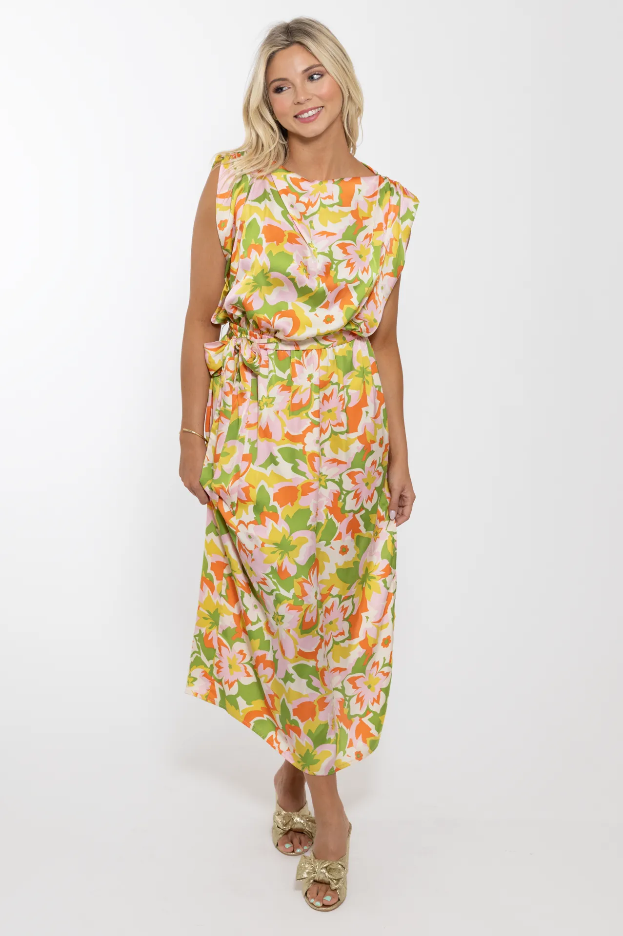 Abstract Floral Satin Maxi Dress