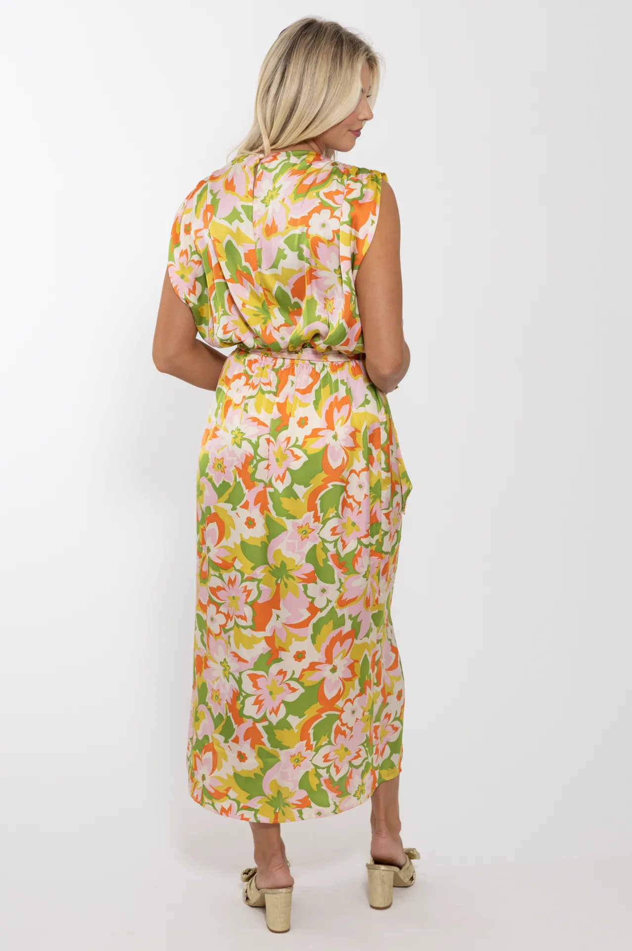 Abstract Floral Satin Maxi Dress