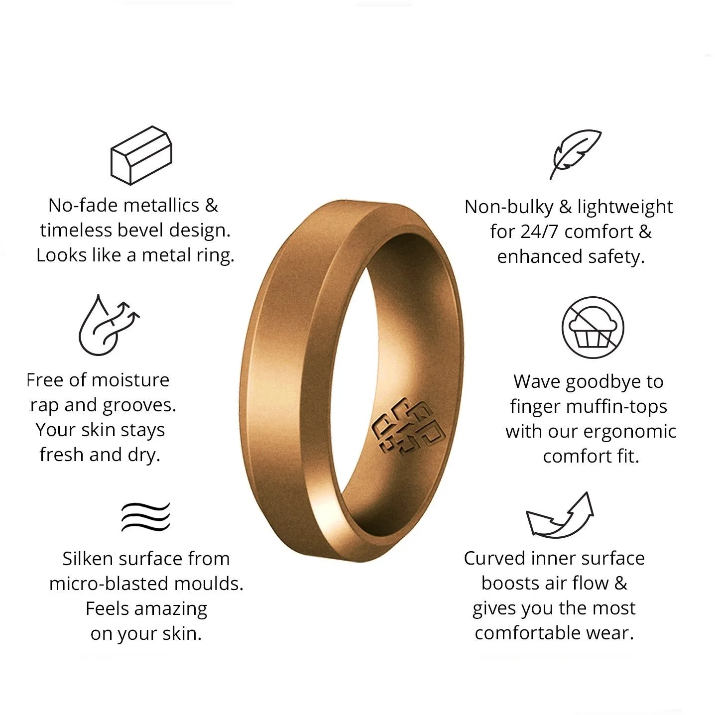 Antique Gold Bevel Edge Silicone Unisex Ring