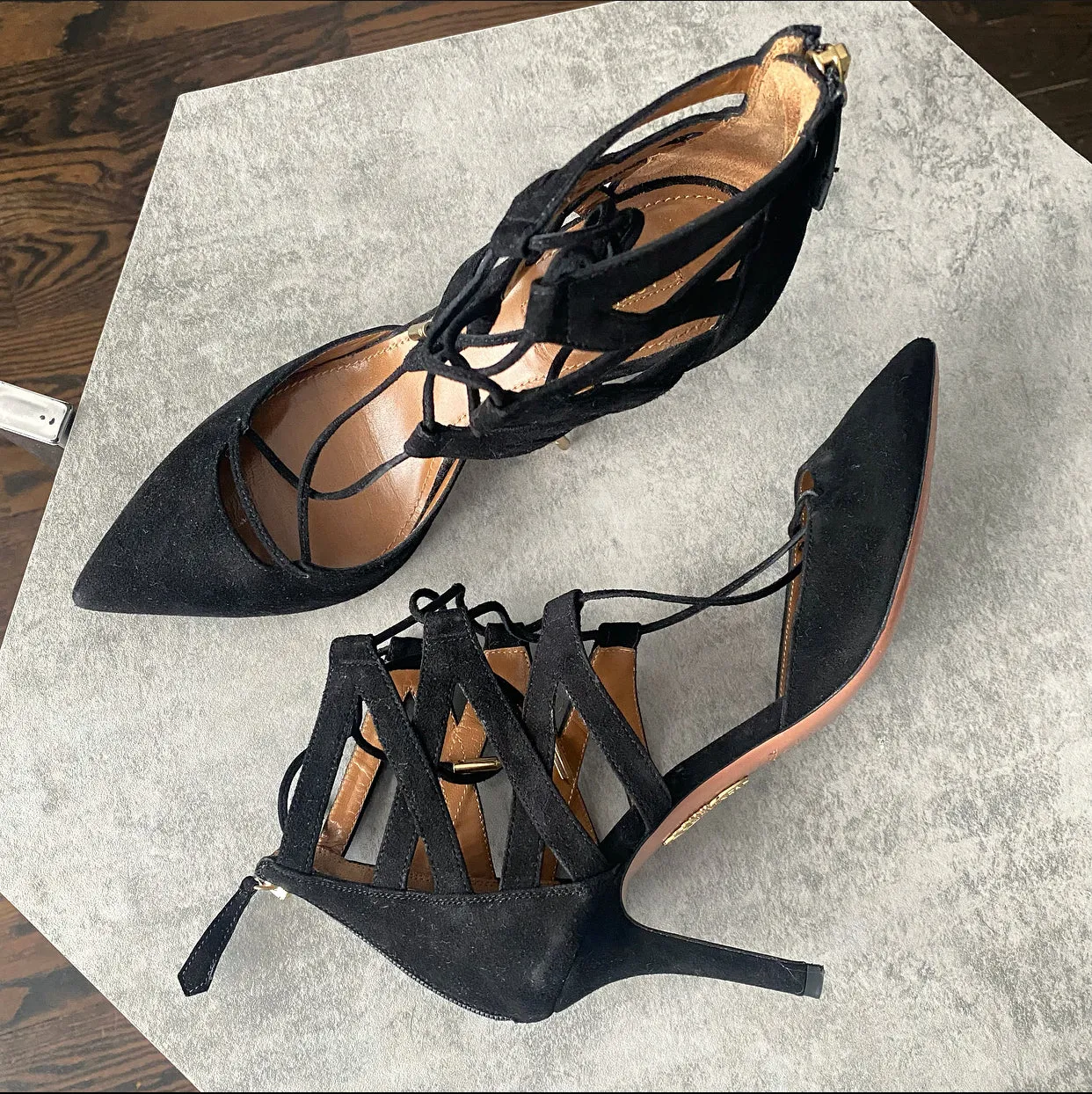 Aquazzura Black Suede Belgravia 75 Heels - EU37