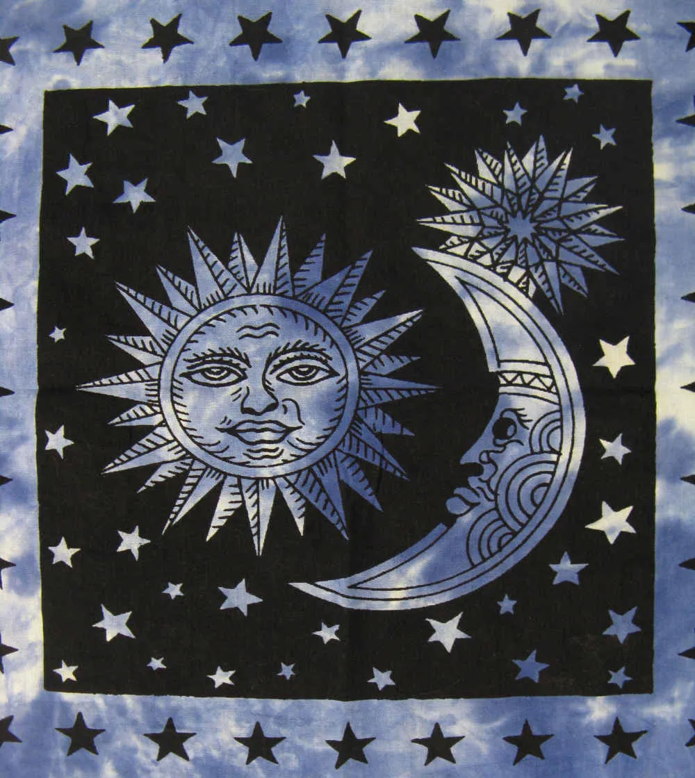 Blue Tie-Dye Sun & Moon Lightweight Cotton Tote Bag