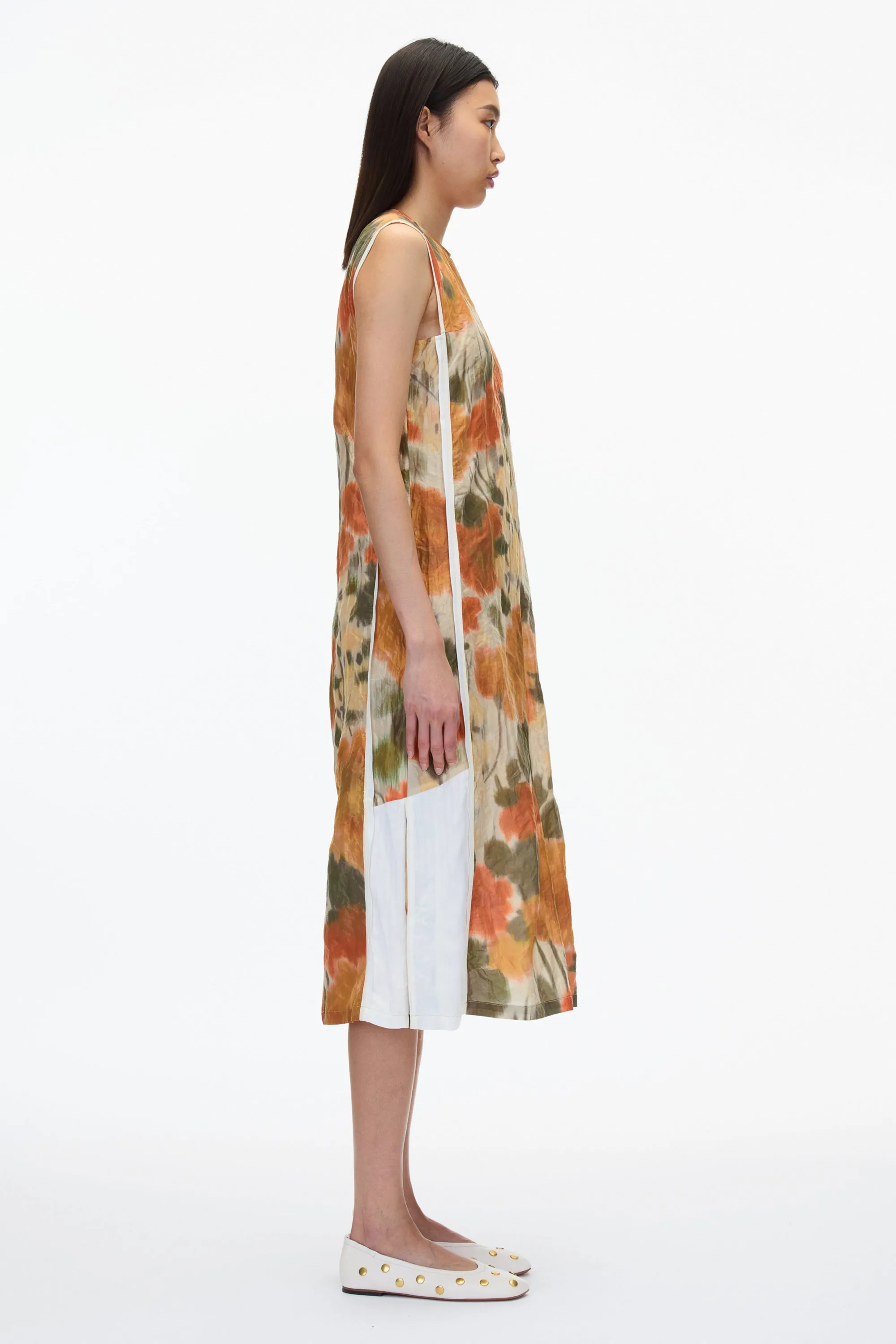 Blurred Marigold Slip Dress w Satin Combo