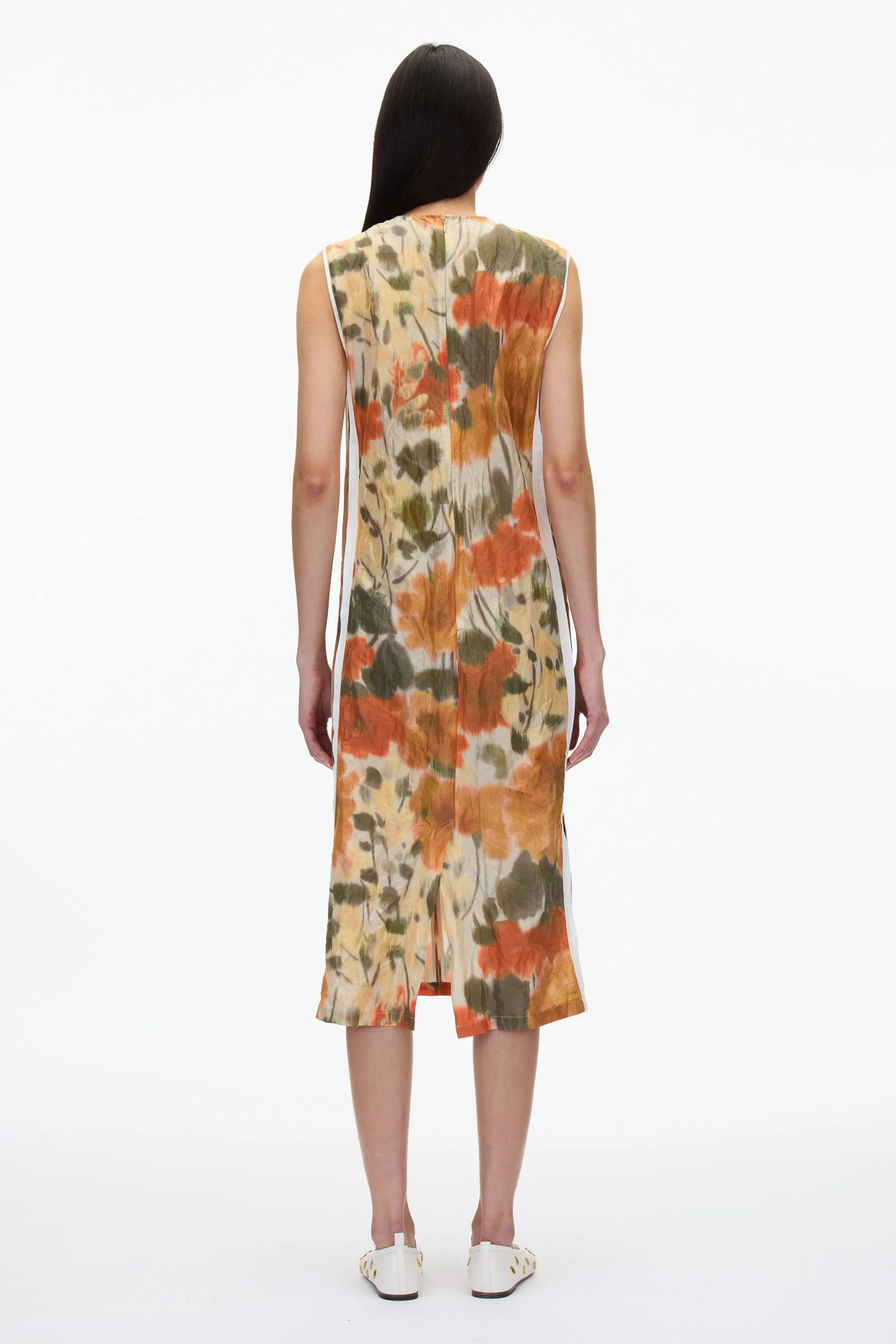 Blurred Marigold Slip Dress w Satin Combo