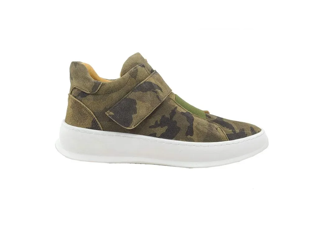 Camoflage Printed Suede High Top Sneaker Green