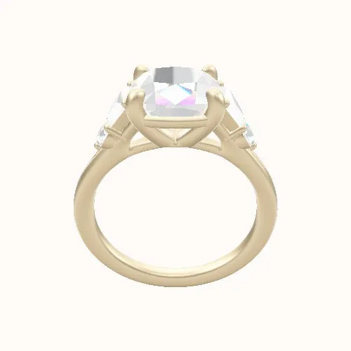 Cathedral Band Trapezoid & Round Sidestones Engagement Ring With Low Set Four Prong Head