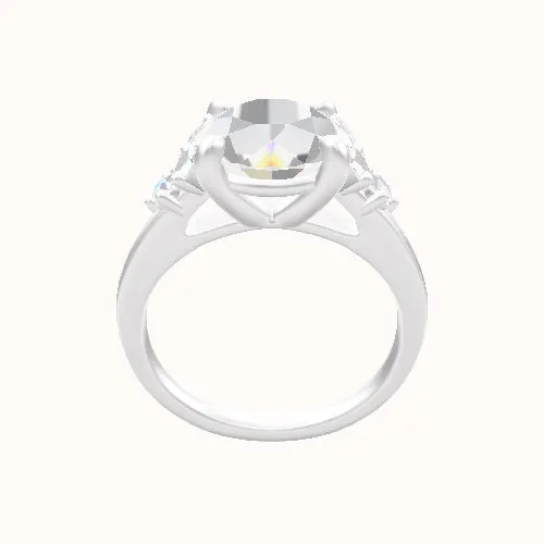 Cathedral Band with Marquise & Round Diamond Sidestones Engagement Ring With Low Set Four Prong Head