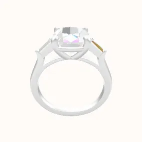 Cathedral Band with Tapered Baguette Sidestones Engagement Ring With Low Set Four Prong Head