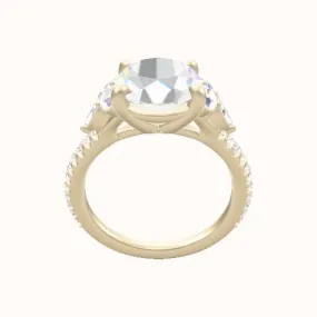 Cathedral Diamond Band with Marquise & Round Sidestone Trio Engagement Ring With Low Set Four Prong Head