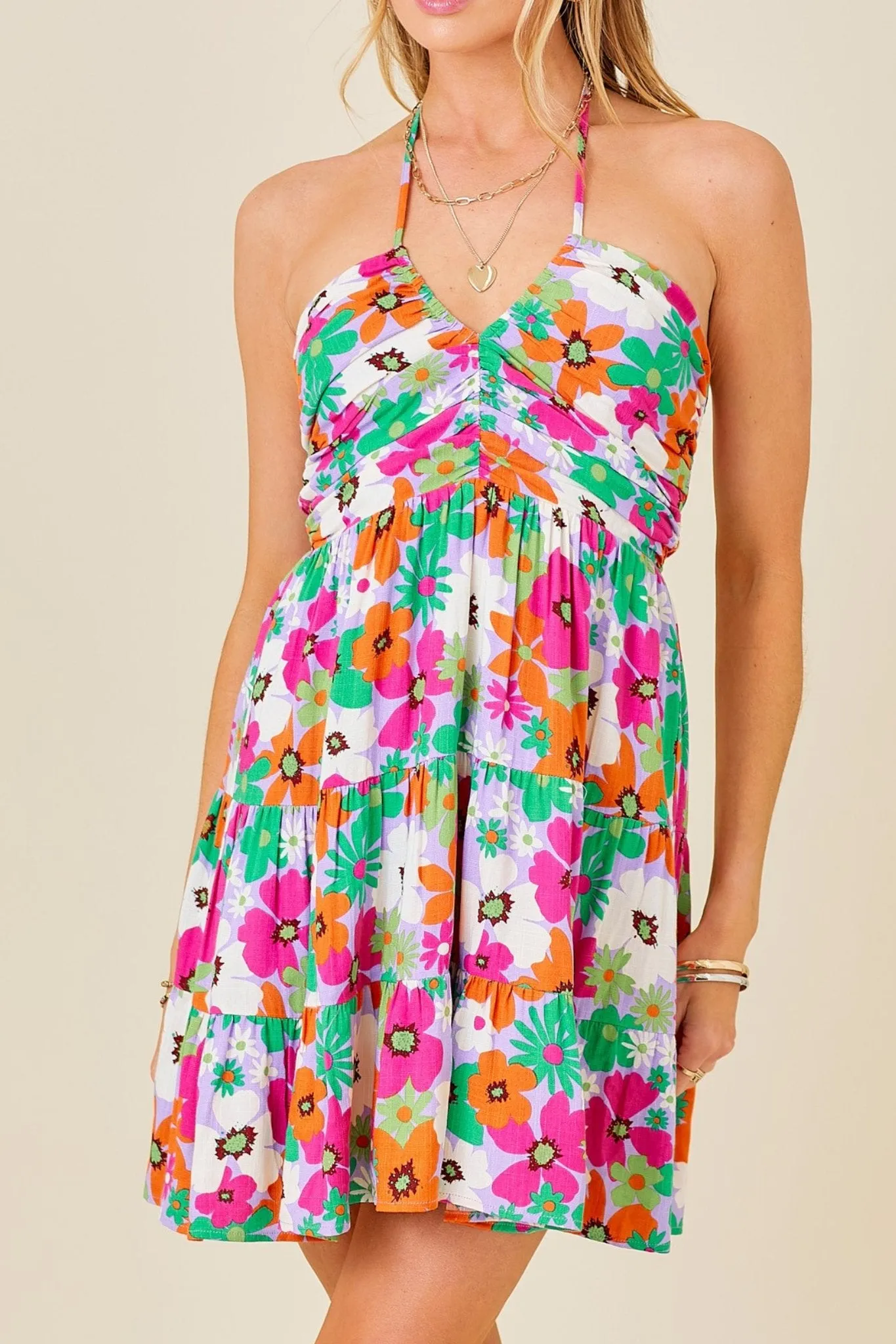 Caught Up in Spring Halter Dress