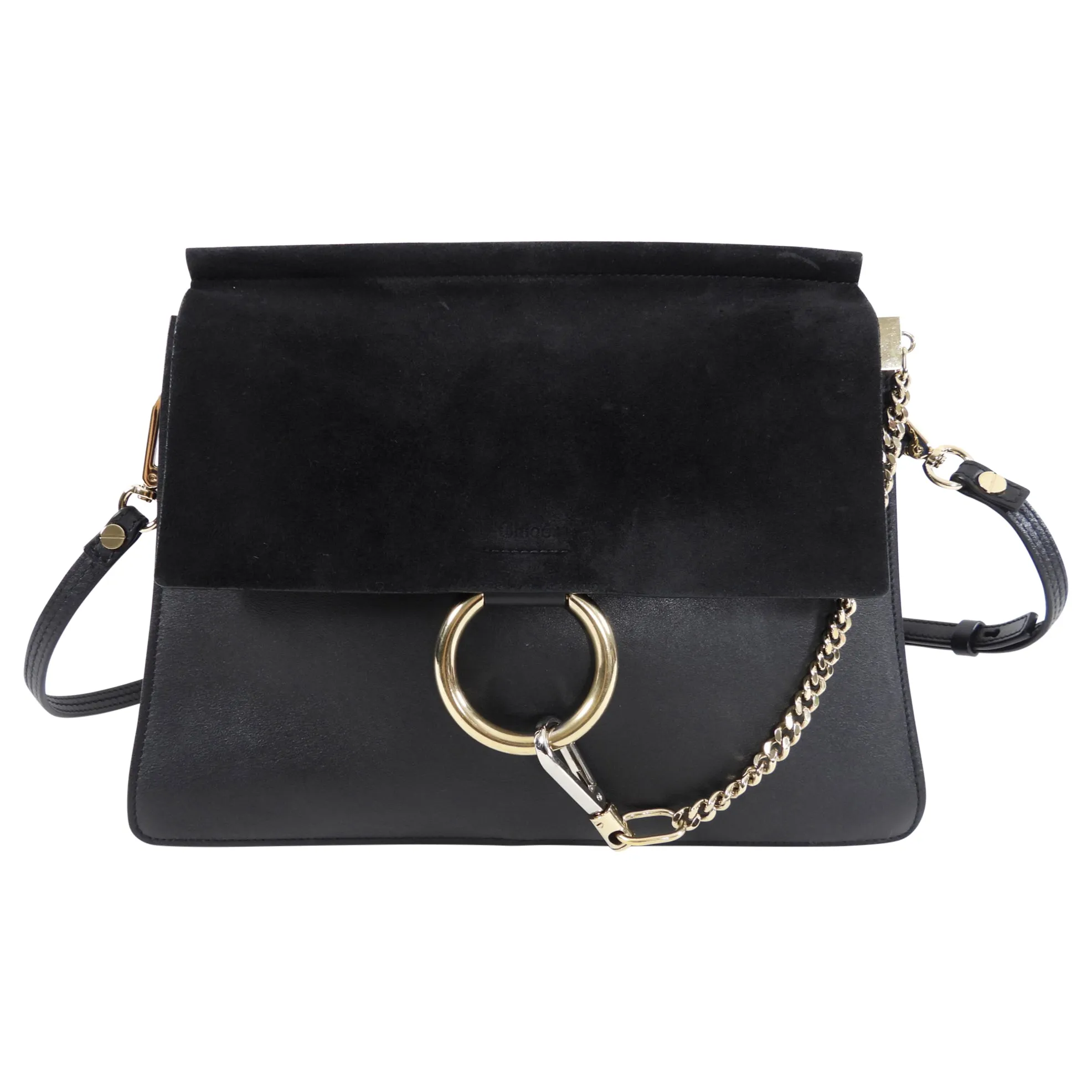 Chloe Faye Medium Black Suede and Leather Chain Bag