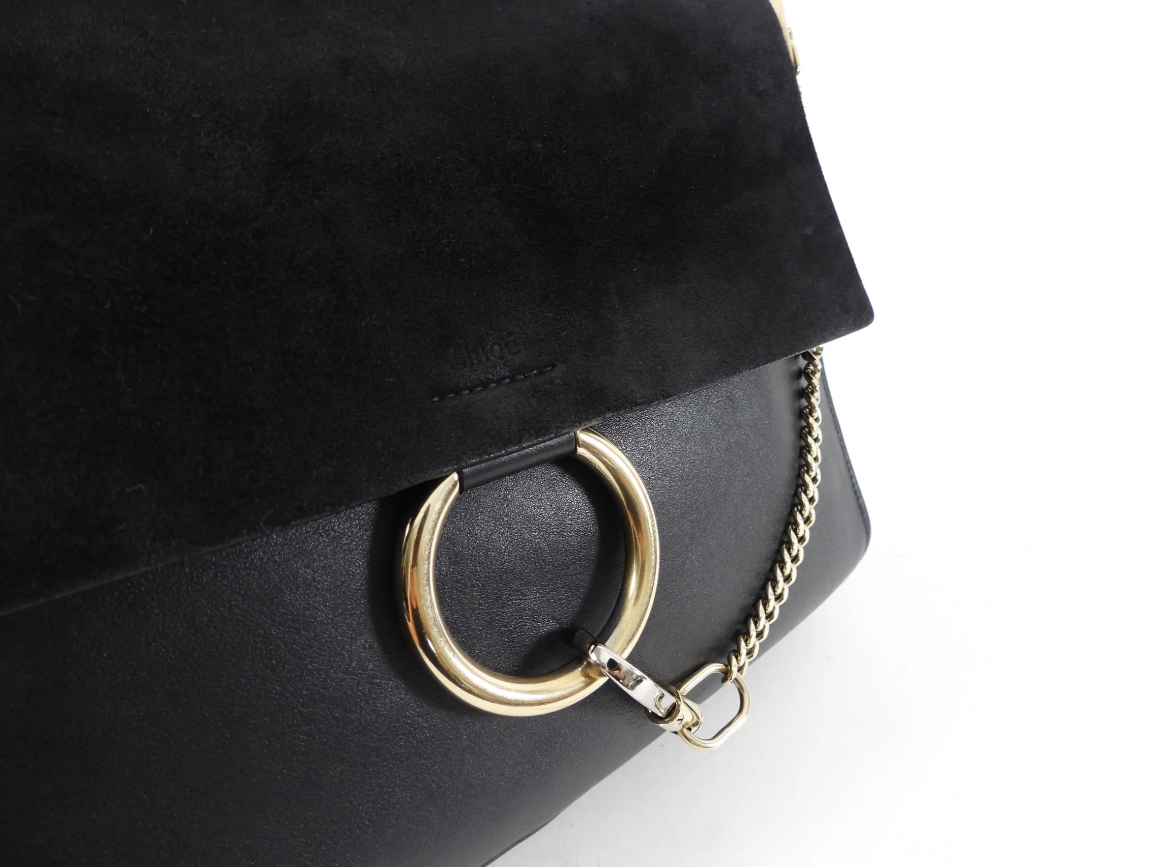 Chloe Faye Medium Black Suede and Leather Chain Bag