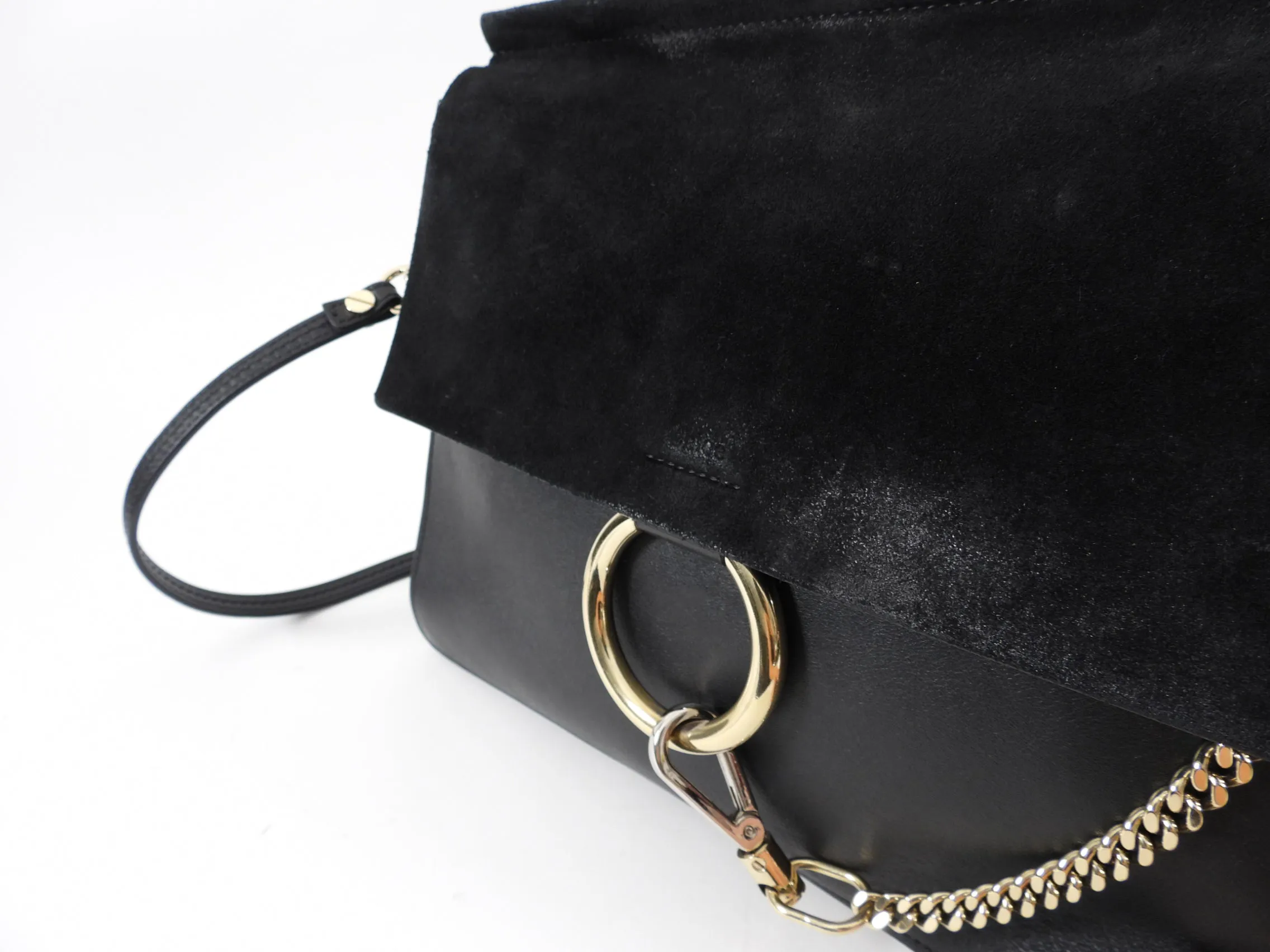 Chloe Faye Medium Black Suede and Leather Chain Bag