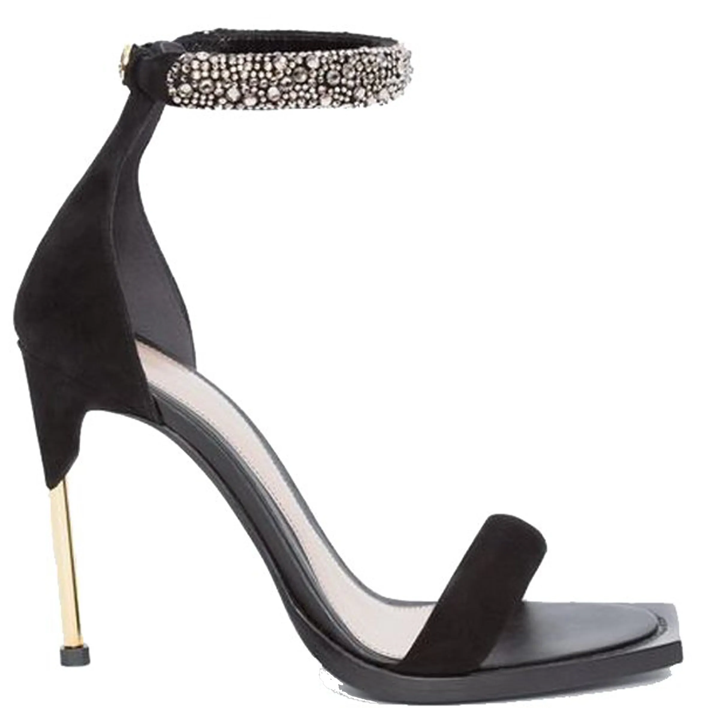 Crystal Suede High Heel Sandals, Black