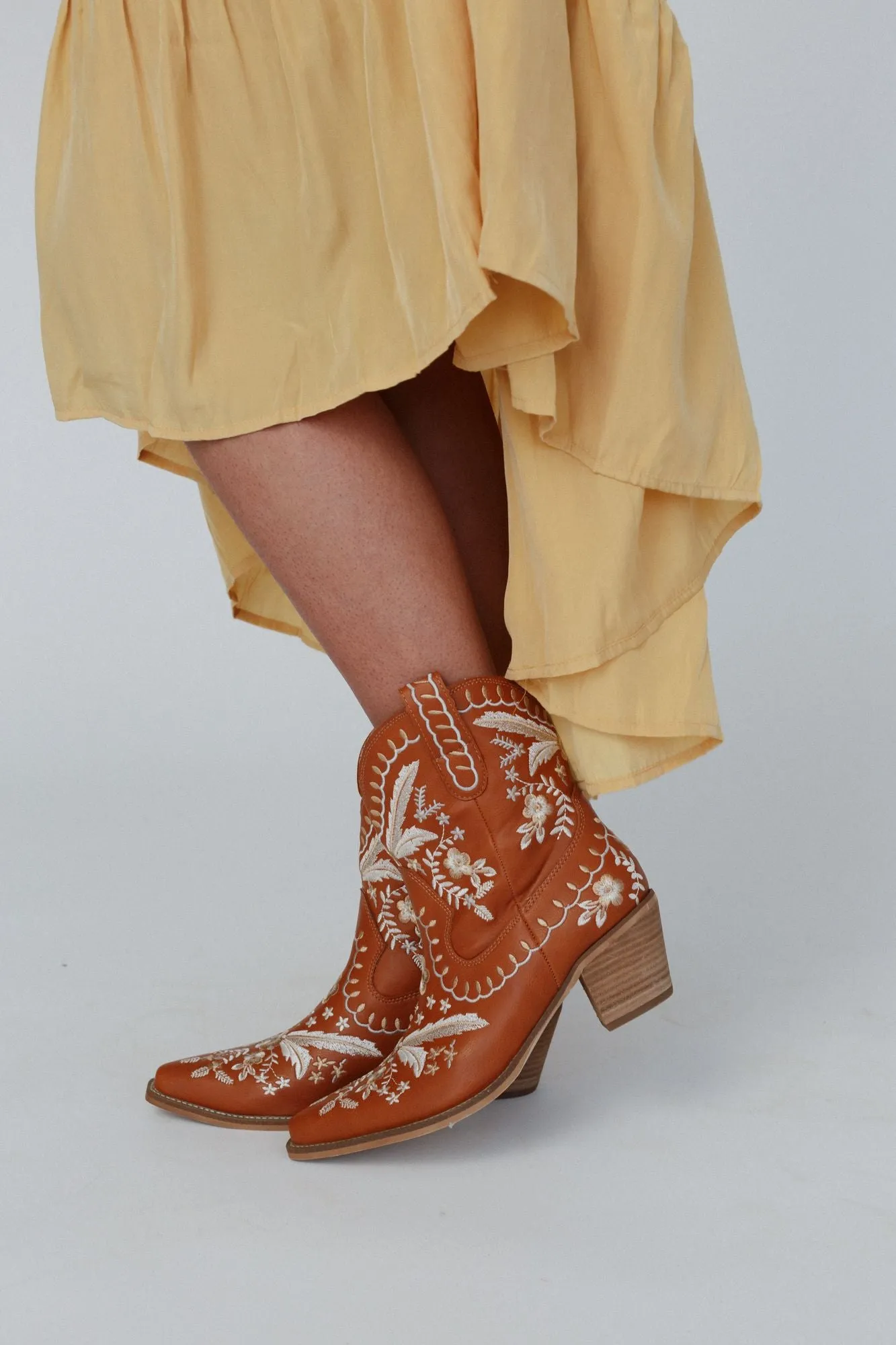 Dolly Embroidered Cowboy Boot - Camel