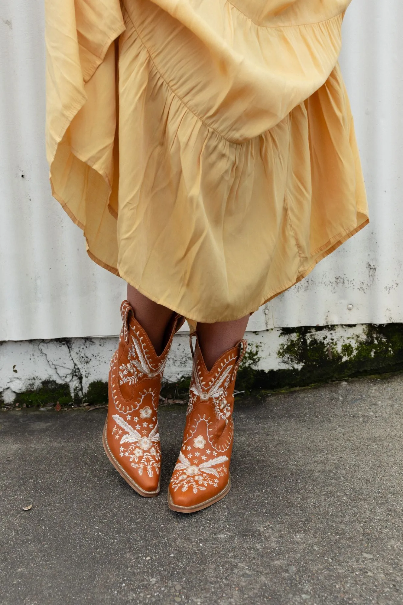 Dolly Embroidered Cowboy Boot - Camel