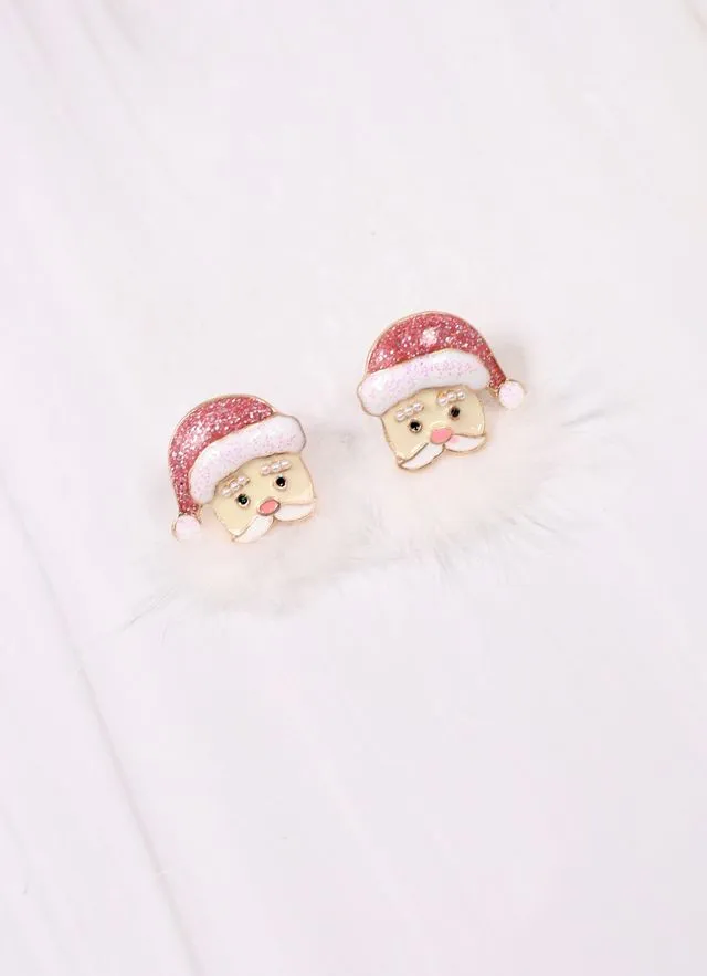 Fuzzy Santa Earring PINK