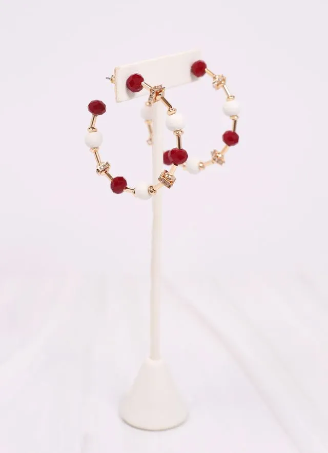 Gerald Beaded Hoop Earring BURGUNDY WHITE