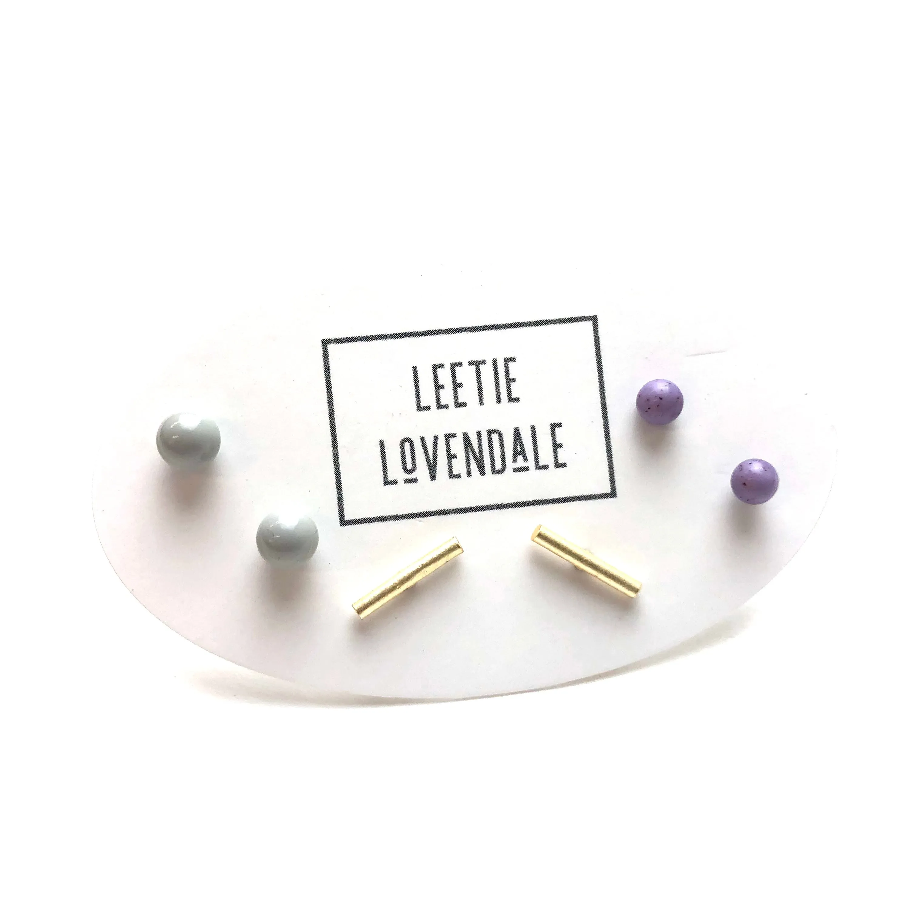 Grey Gold Bars & Lavender Tiny Geo Stud Earrings Set