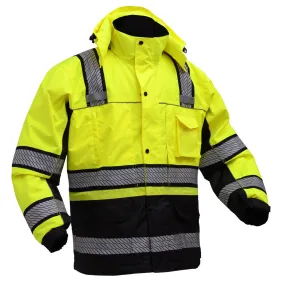 GSS Class 3 Hi Vis Premium ONYX PRIMALOFT Lime 3-in-1 Winter Parka Jacket with Teflon Protector (8505)