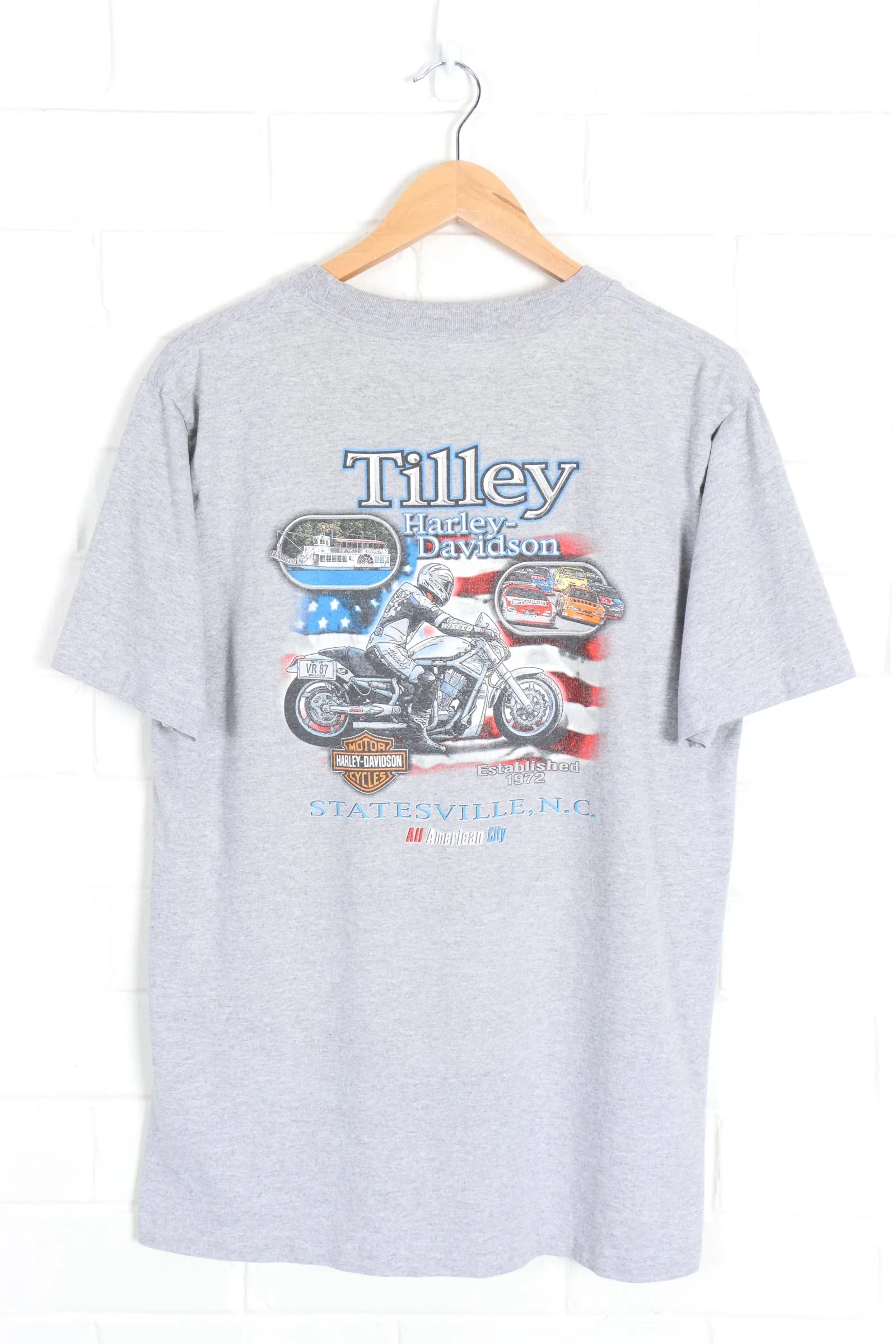 HARLEY DAVIDSON 'Evolution Revolution' Engine & Flag USA Made Tee (M-L)