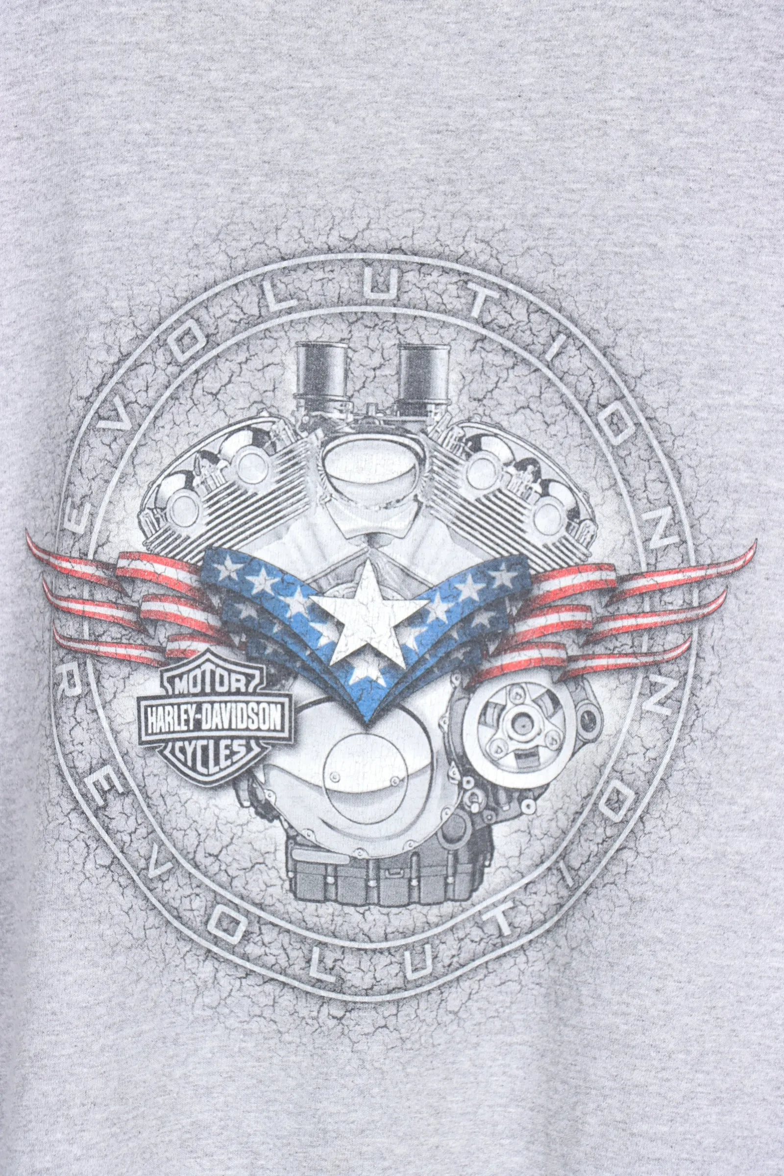 HARLEY DAVIDSON 'Evolution Revolution' Engine & Flag USA Made Tee (M-L)