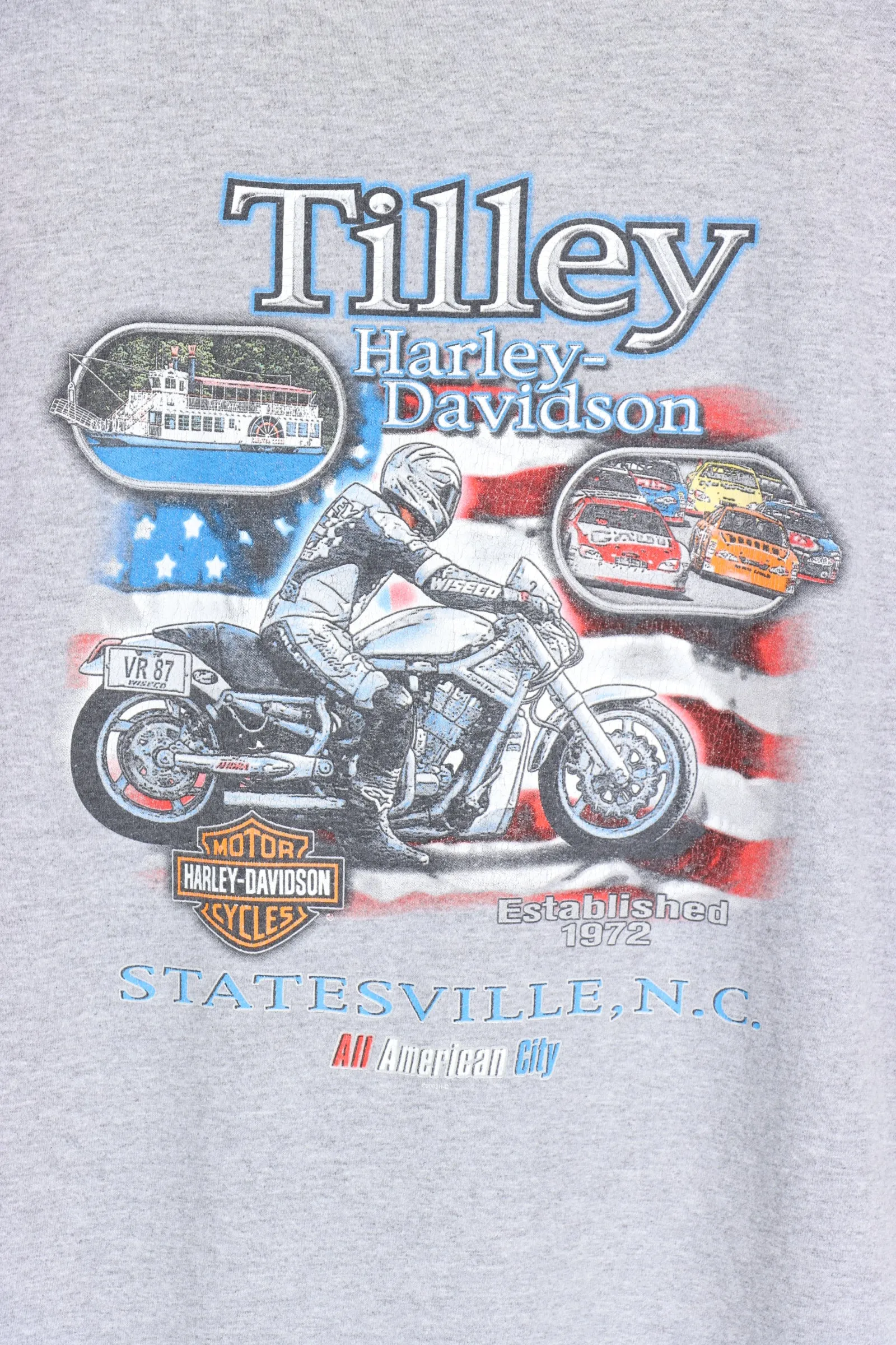 HARLEY DAVIDSON 'Evolution Revolution' Engine & Flag USA Made Tee (M-L)