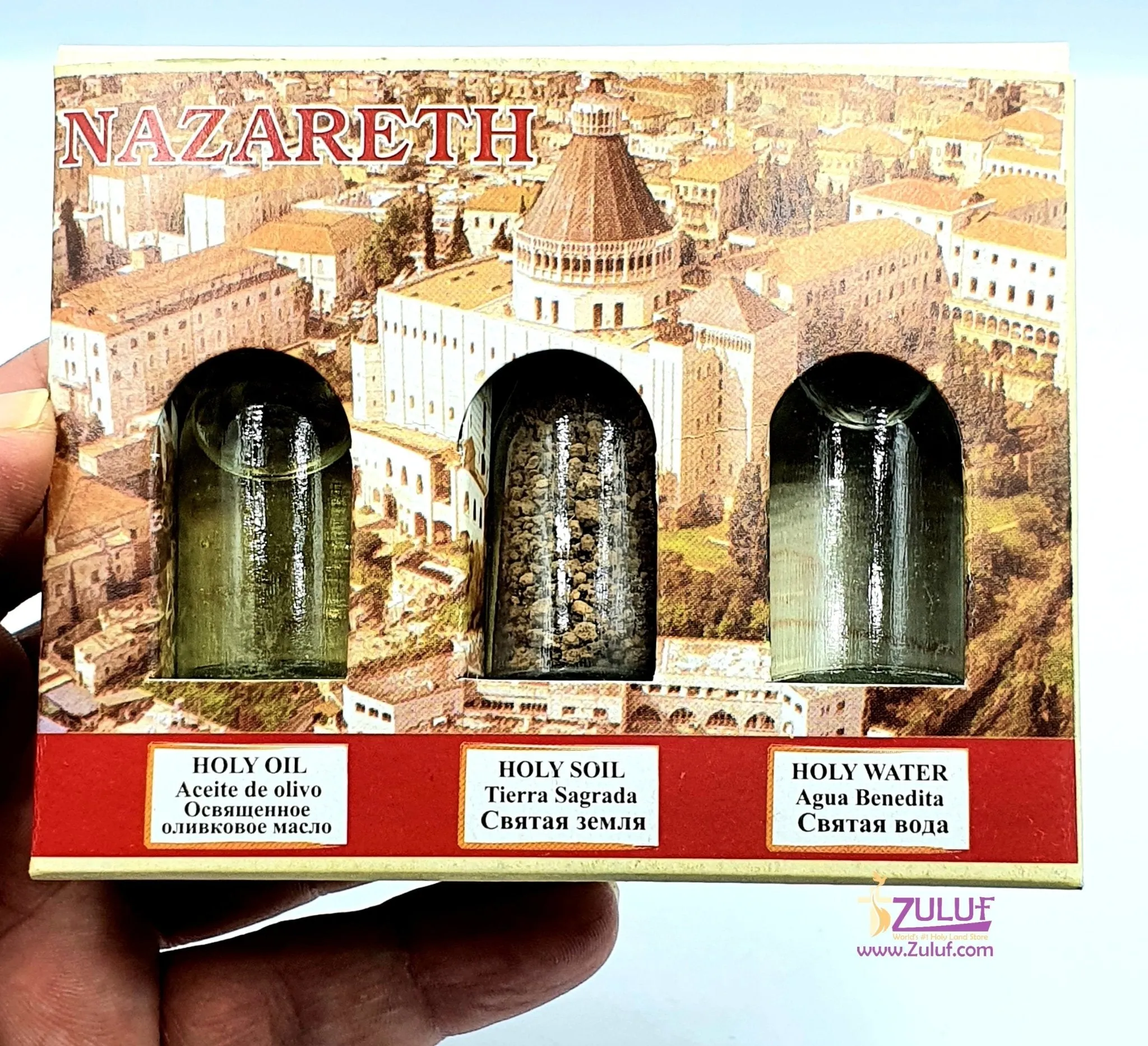 Holy Land Gift Pack - Holy Land Elements Set Olive Oil, Stones & Holy Water Religious Christian Gift Basilica of The Nativity HL