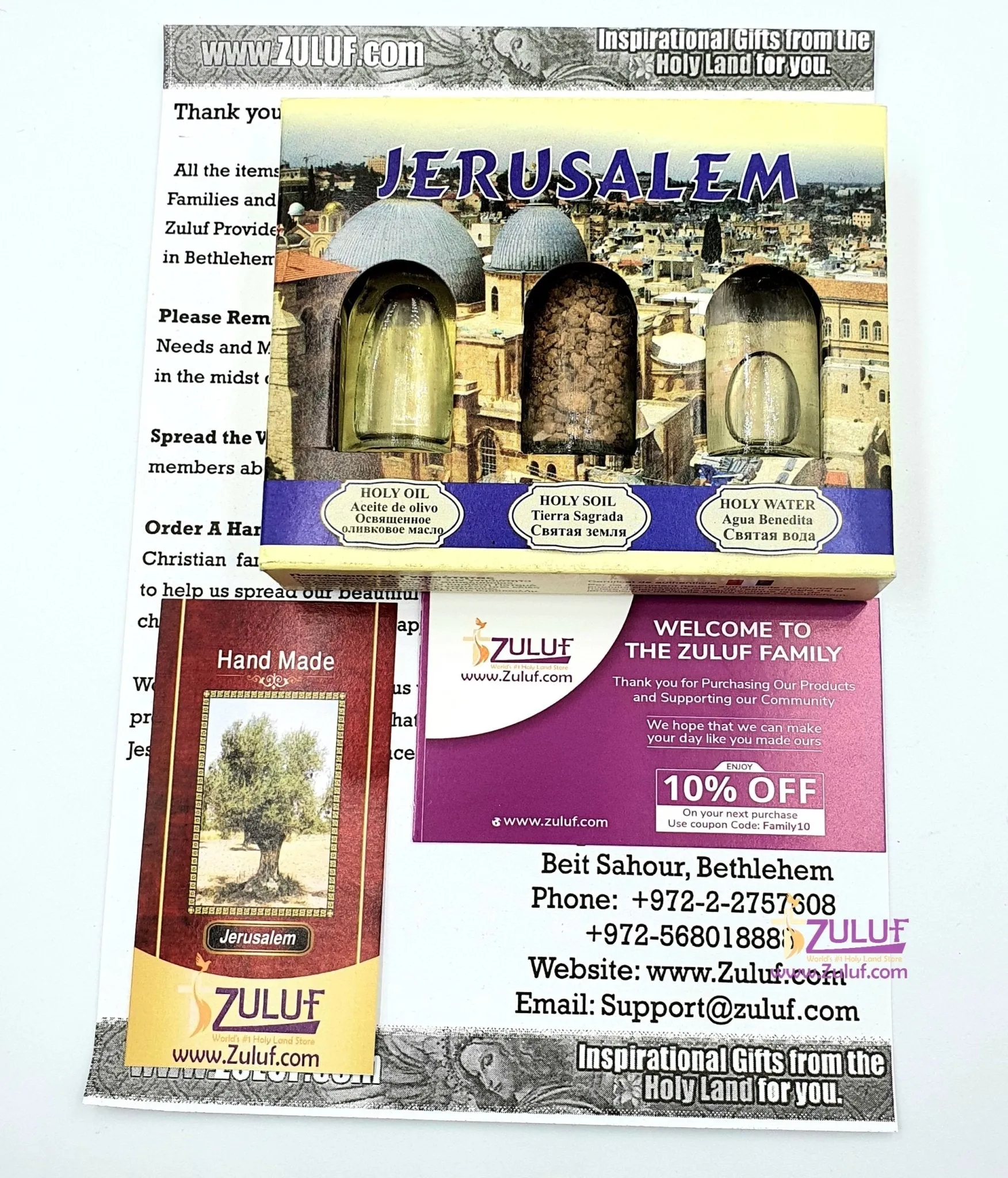 Holy Land Gift Pack - Holy Land Elements Set Olive Oil, Stones & Holy Water Religious Christian Gift Basilica of The Nativity HL