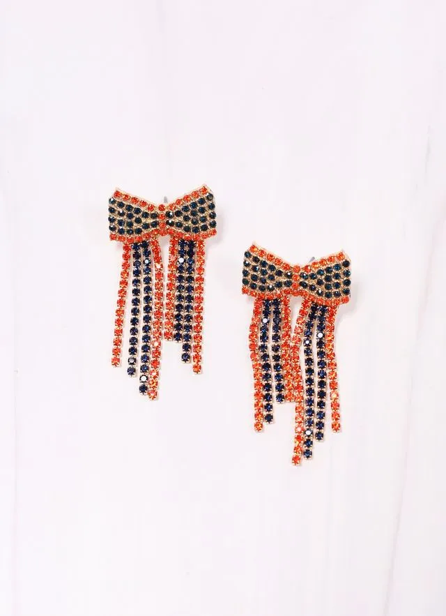 Kristina CZ Bow Fringe Earring ORANGE NAVY