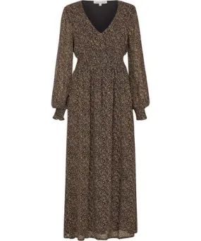 Lily and Lionel Women's Pearl Ruched Waist Harvest Print Midi Dress In Brown