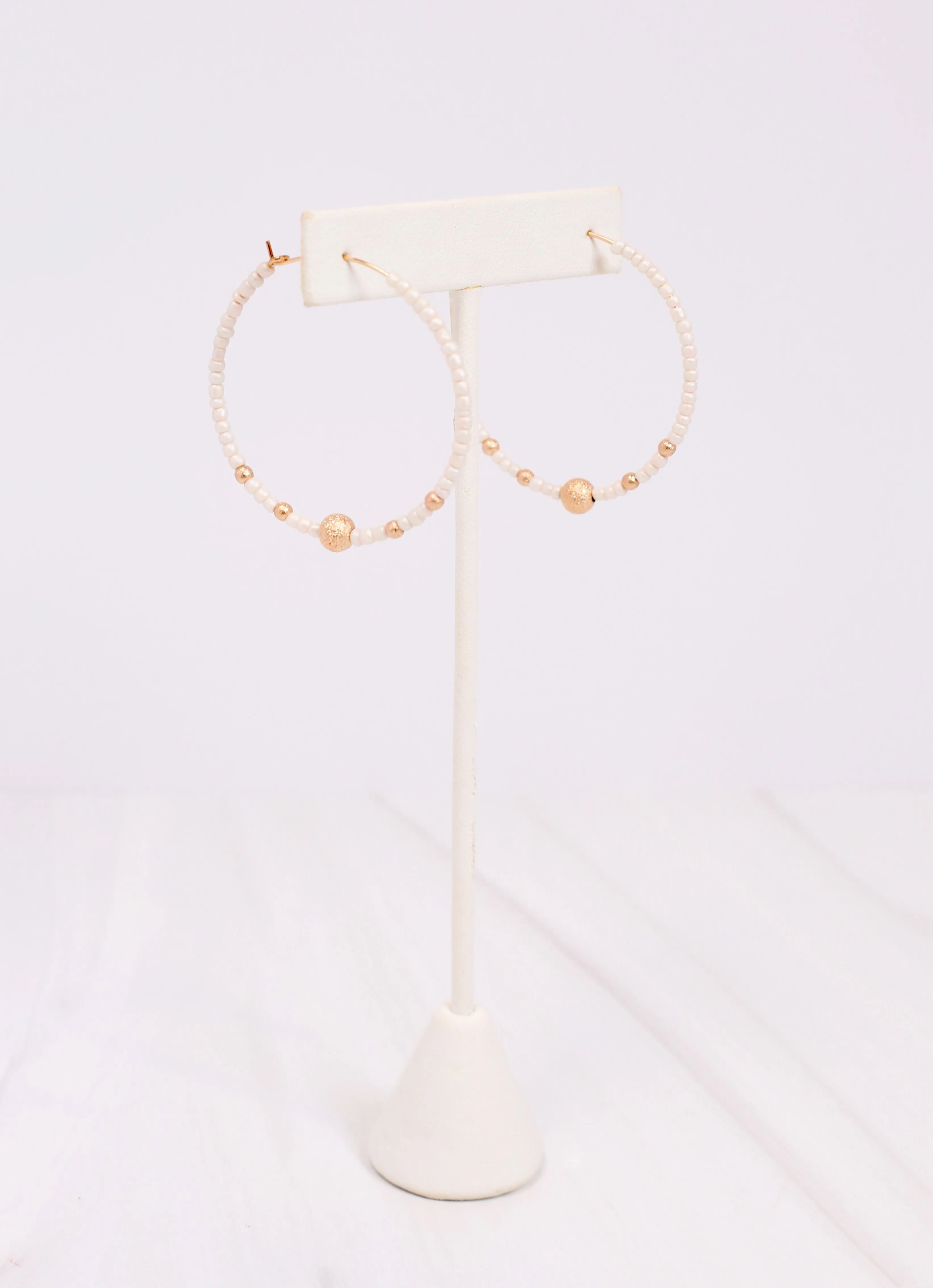 Maranda Beaded Hoop Earring WHITE