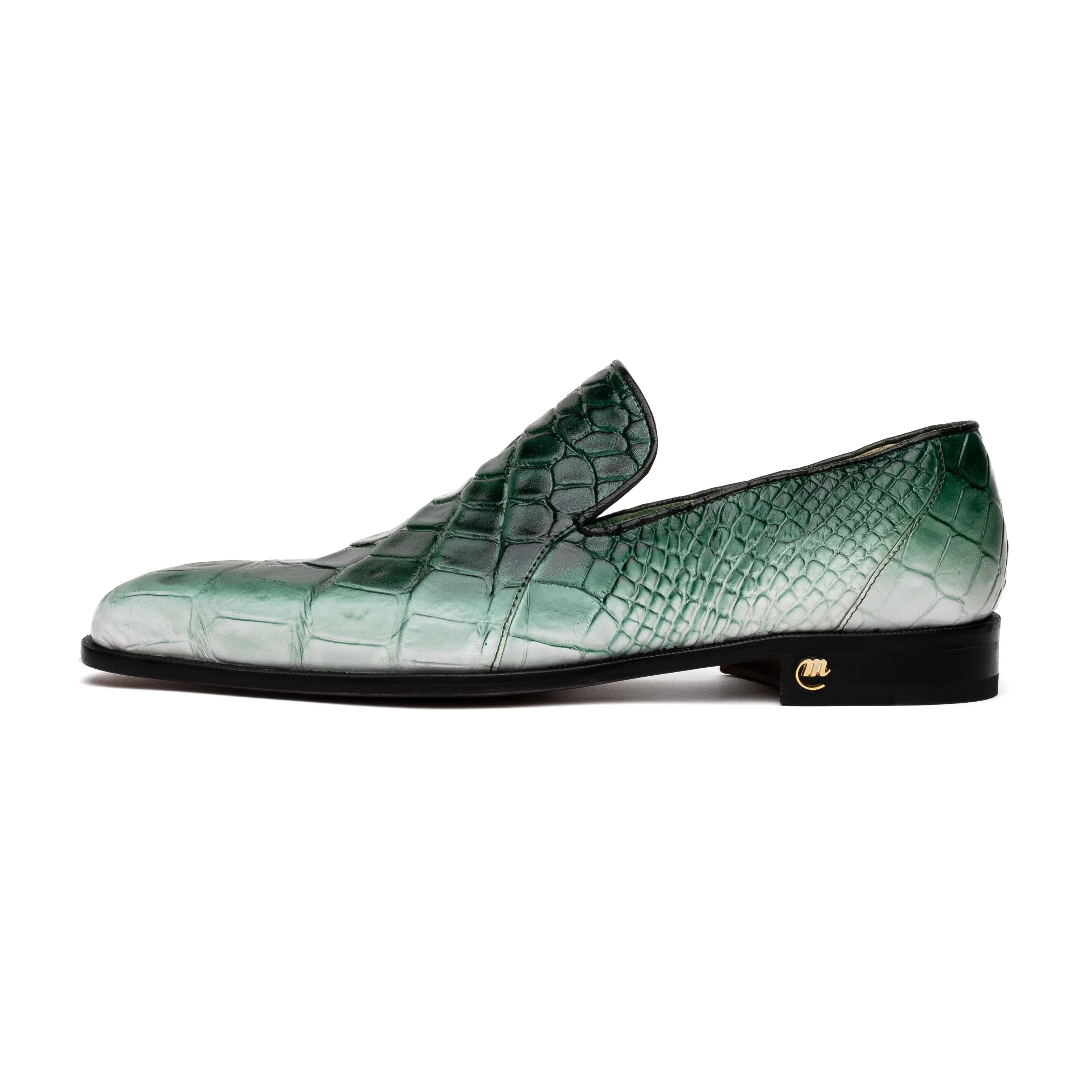 Mauri Montecarlo 1044-3 Men's Shoes White & Brilliant Green Full Body Alligator Slip-On Loafers (MA5597)