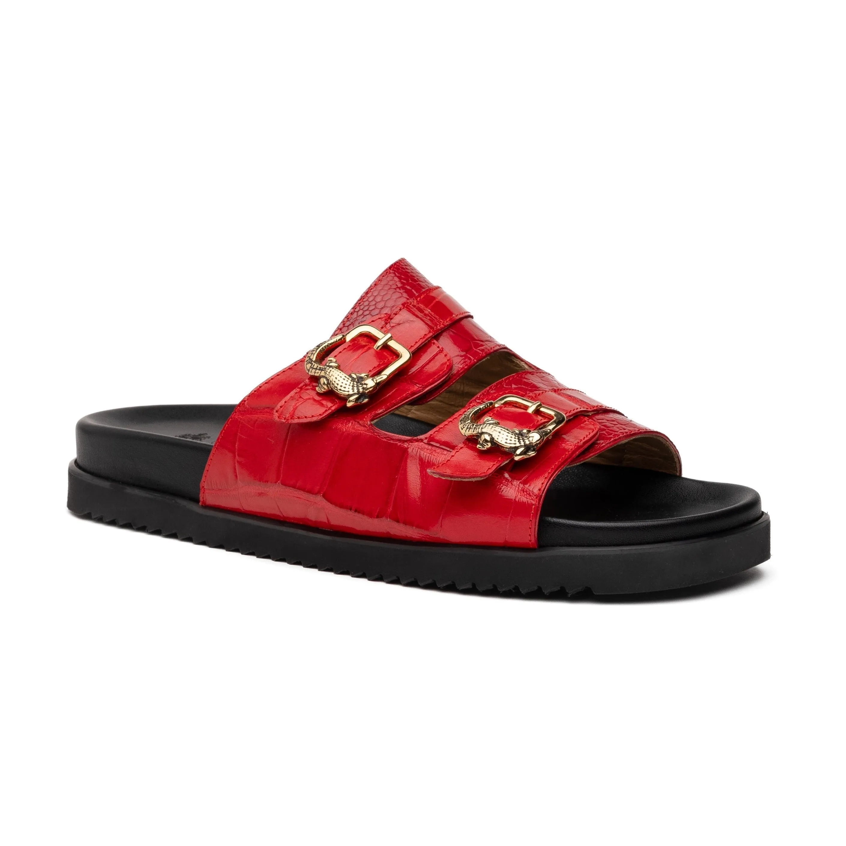 Mauri Reef 5199 Men's Shoes Red Exotic Alligator / Ostrich Leg Slip-on Sandals (MA5605)